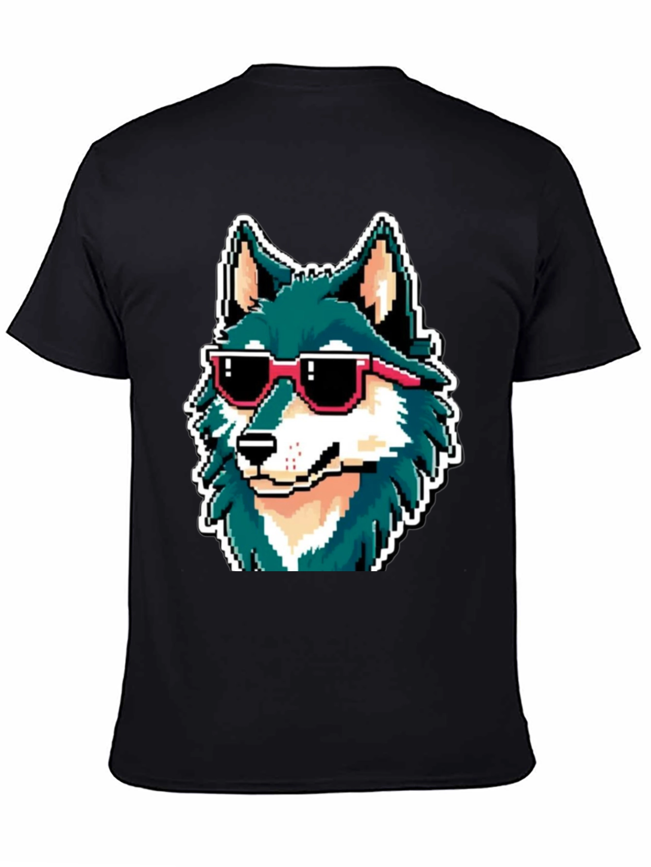 Black Cool Pixel Wolf Tee view 4