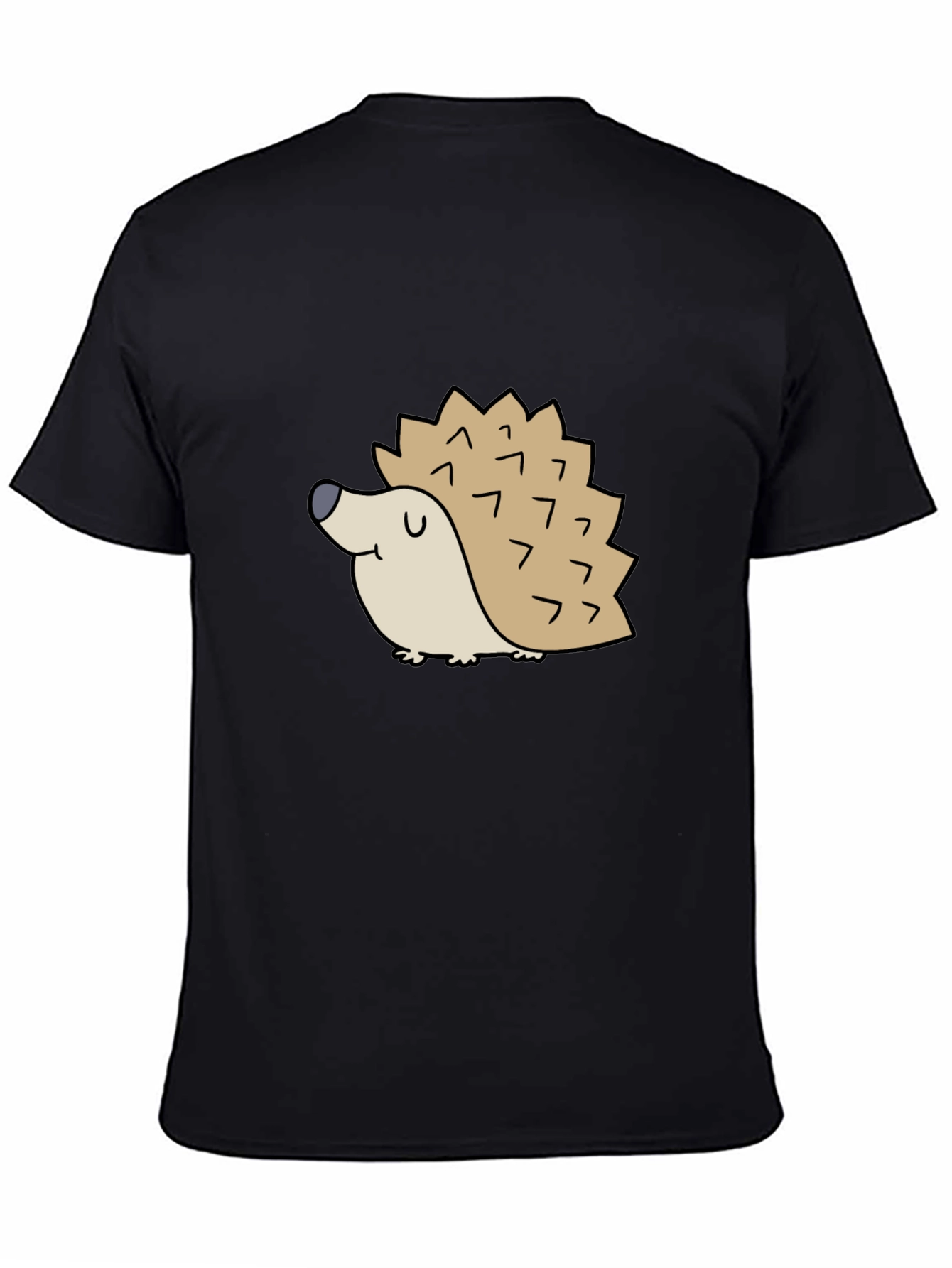 Black Cute Hedgehog Graphic Tee - Black Cotton T-Shirt view 4