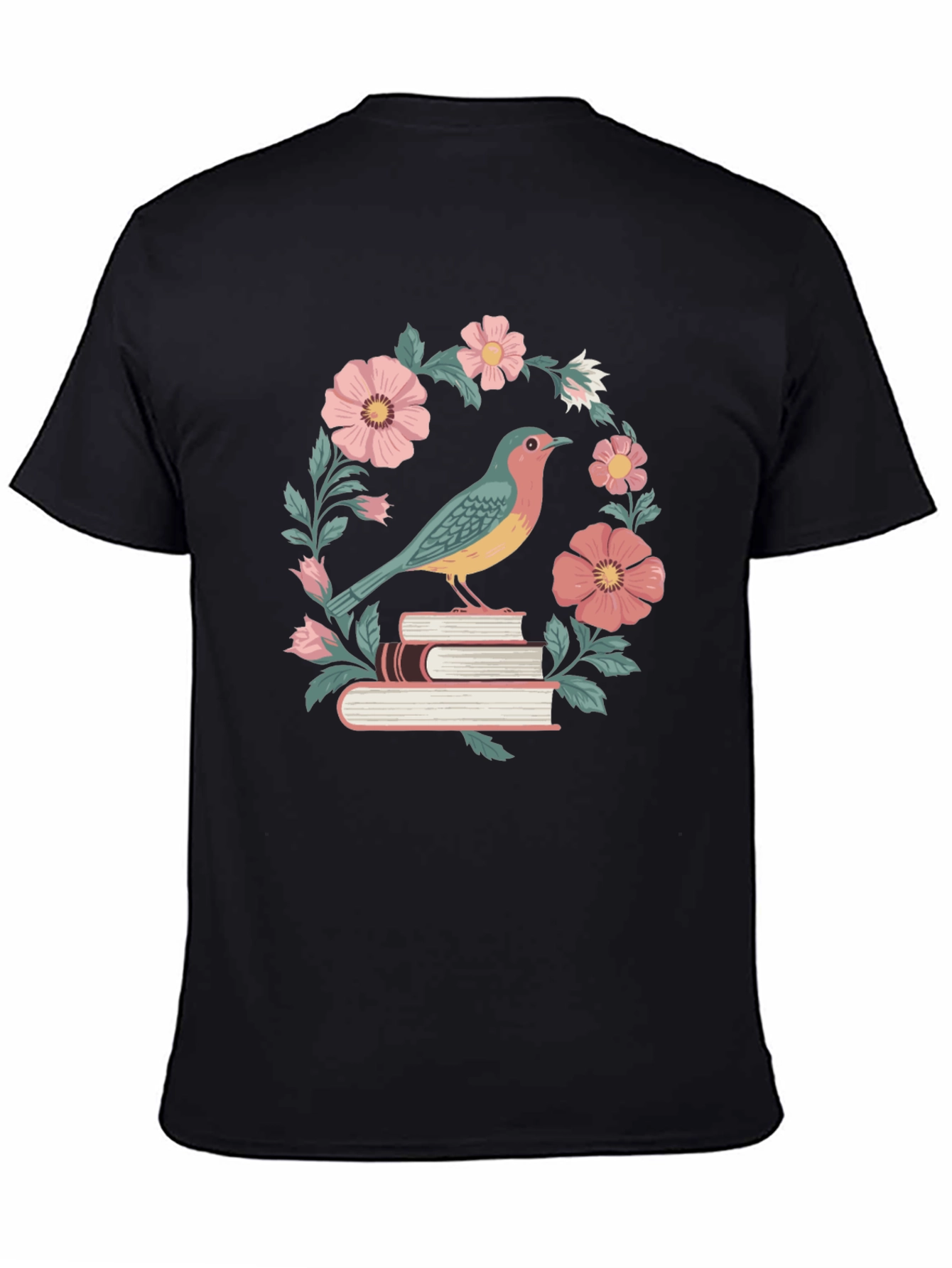 Black Bird on Books Floral T-Shirt view 4