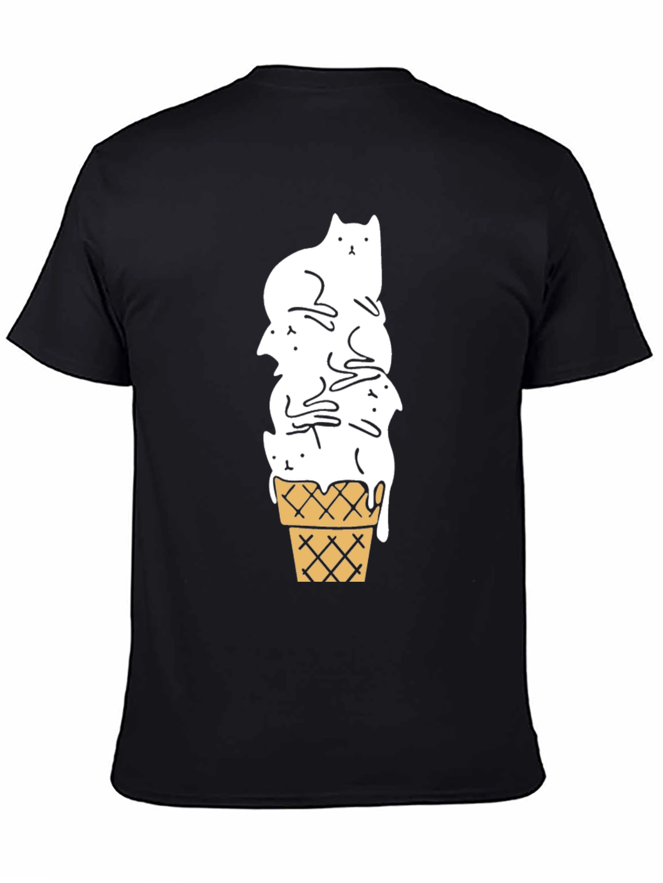 Black Cat Ice Cream Cone Black T-Shirt view 4