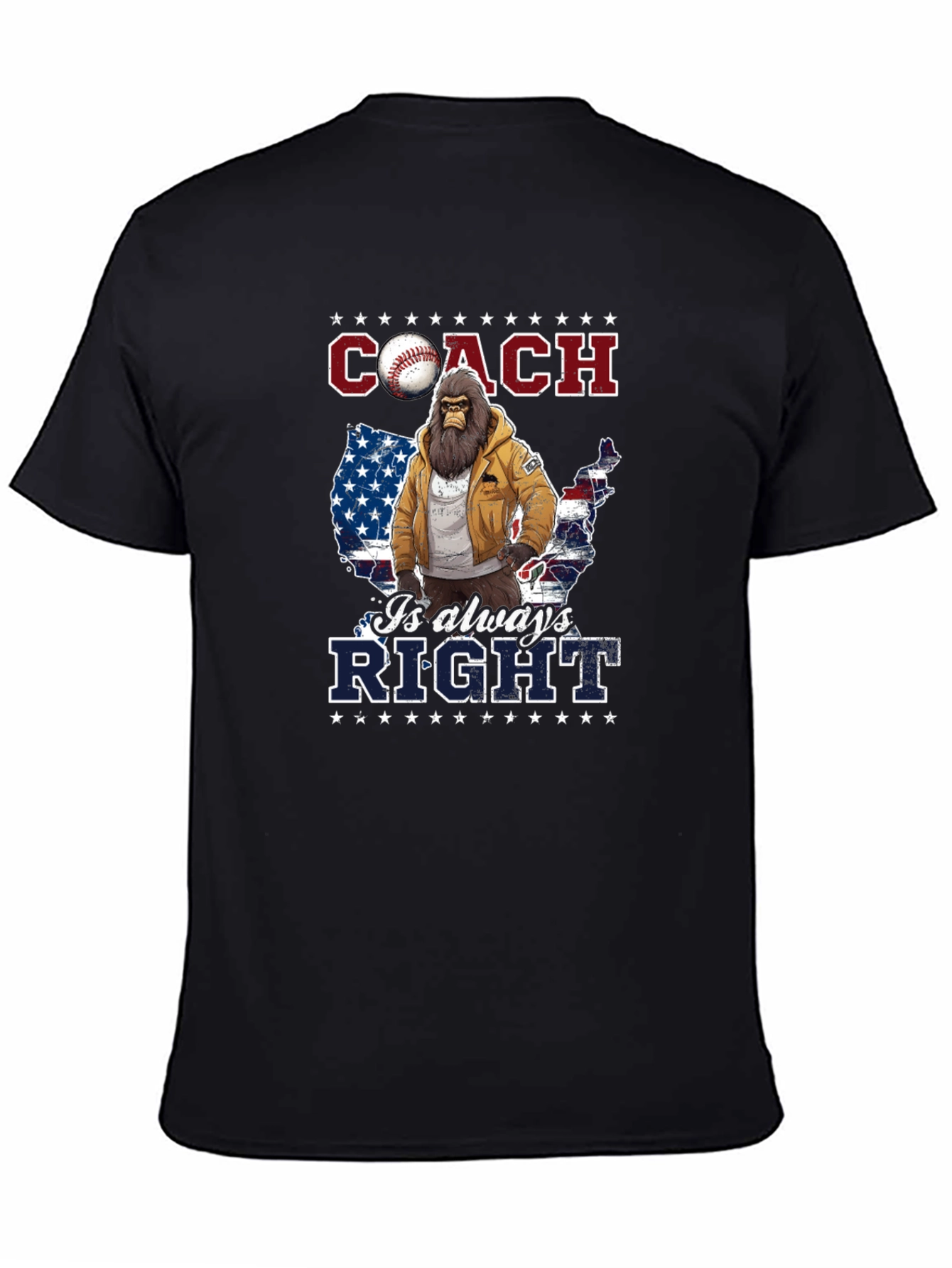 Black Coach is Always Right Bigfoot USA Flag T-Shirt view 4