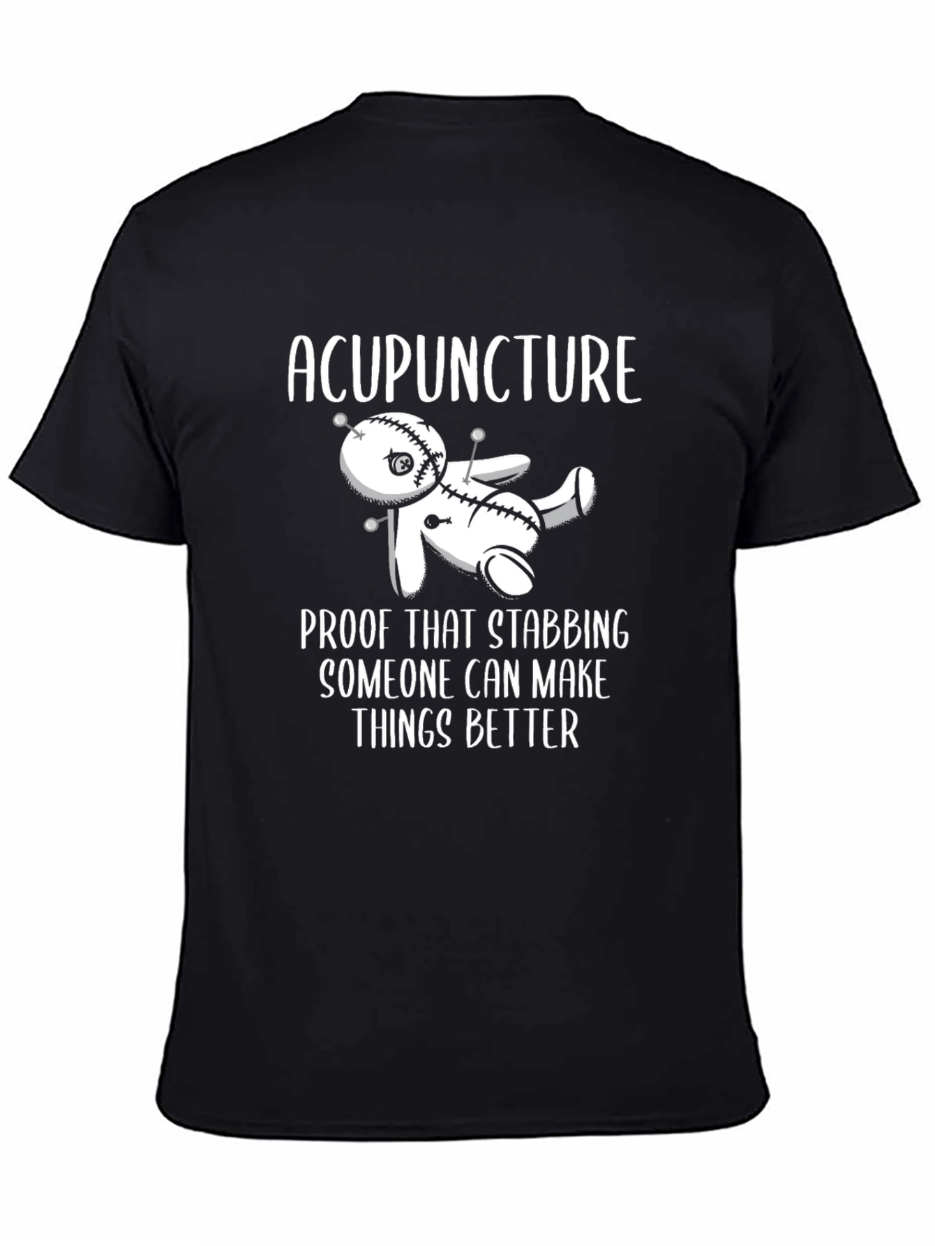 Black Acupuncture Stabbing Voodoo Doll Funny Black T-Shirt view 4