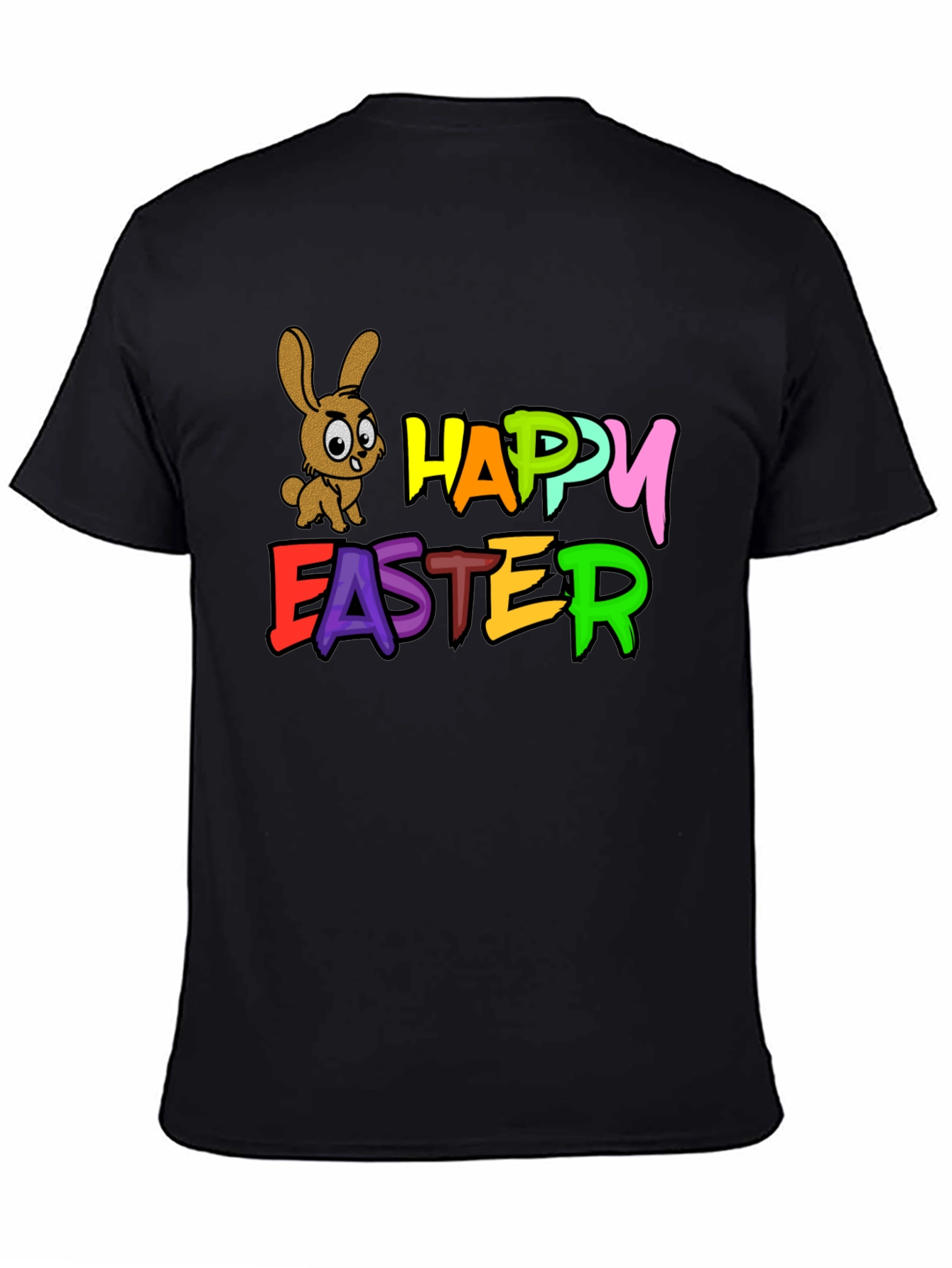 Black Happy Easter Bunny Black T-Shirt view 4
