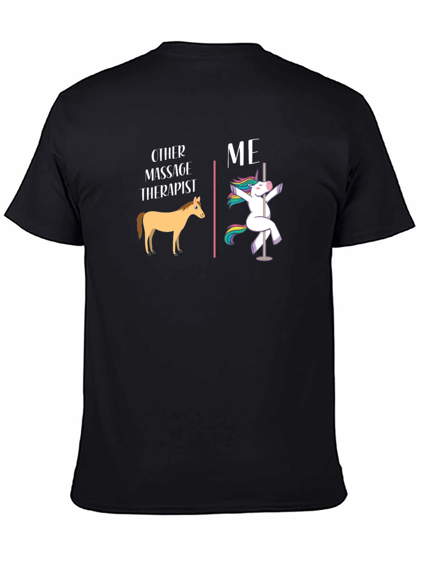 Black Funny Massage Therapist T-Shirt - Horse & Unicorn view 4