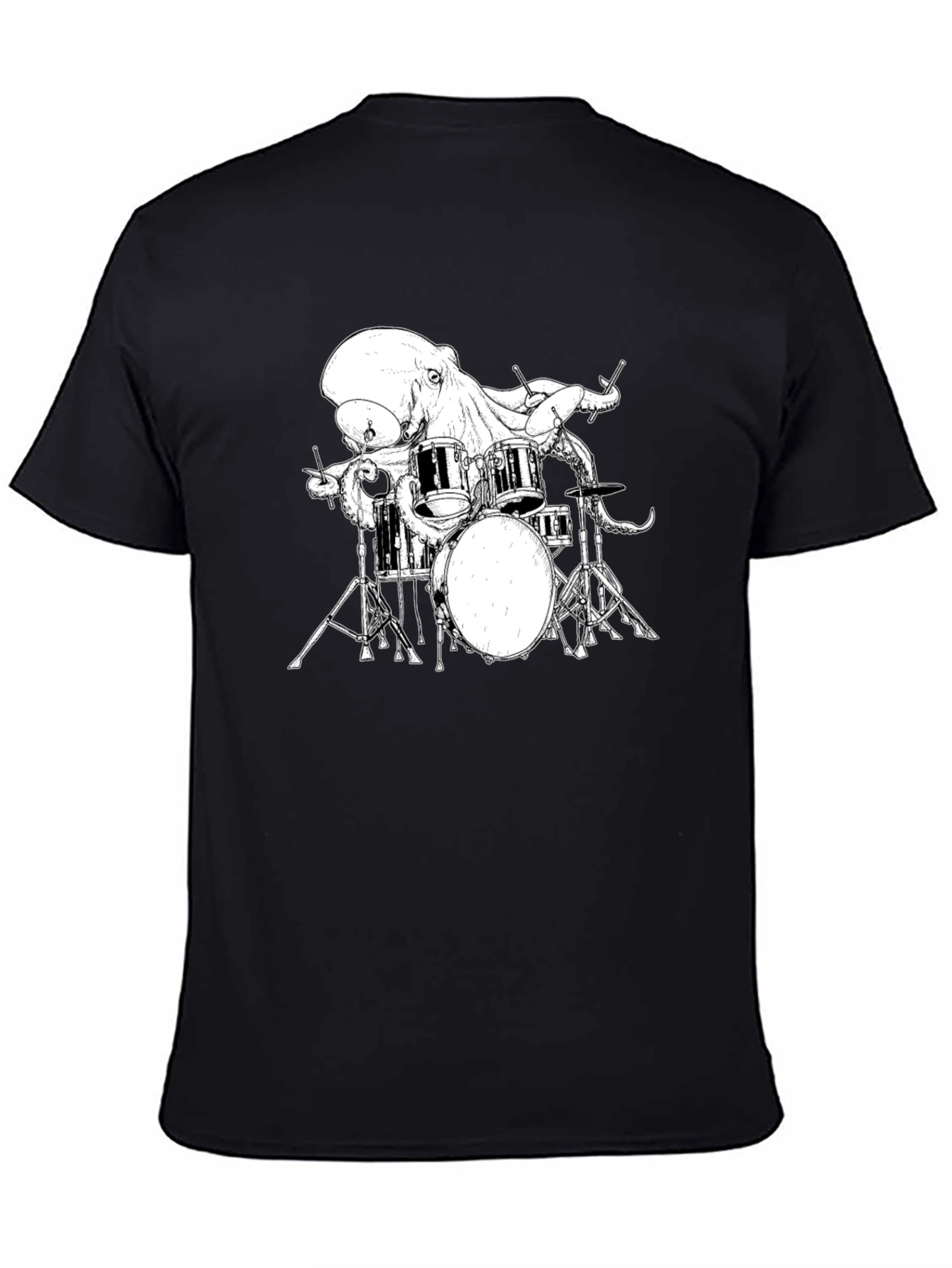 Black Octopus Drummer Graphic T-Shirt view 4