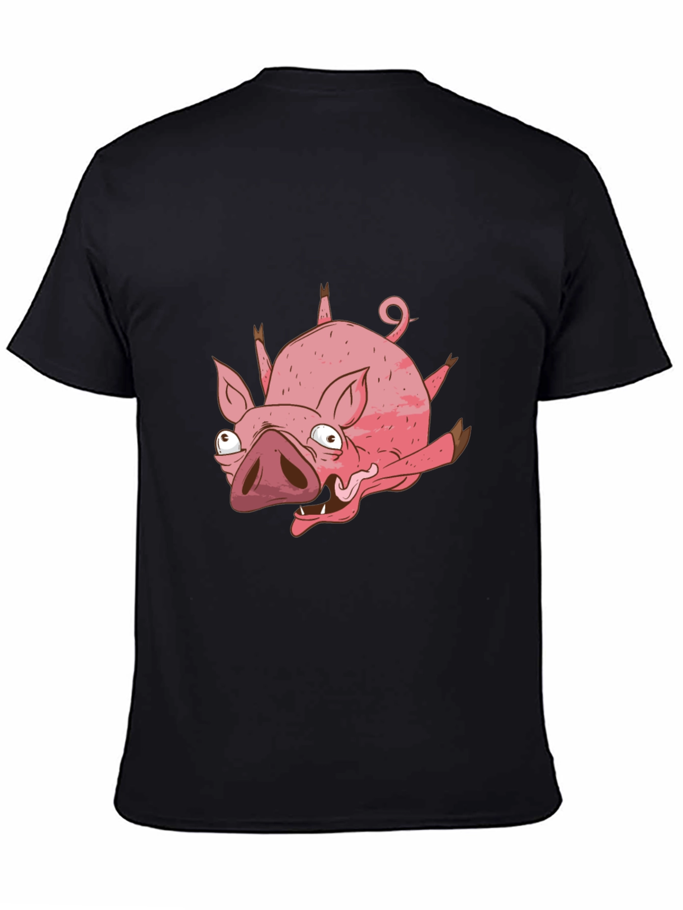 Black Funny Cartoon Pig Black T-Shirt view 4