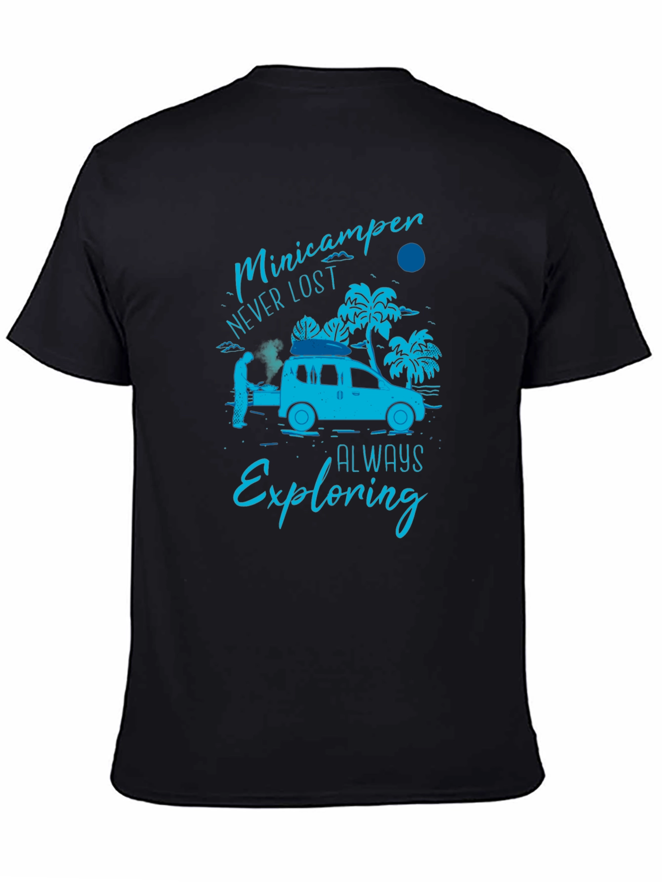 Black Minicamper Adventure T-Shirt: Never Lost, Always Exploring view 4