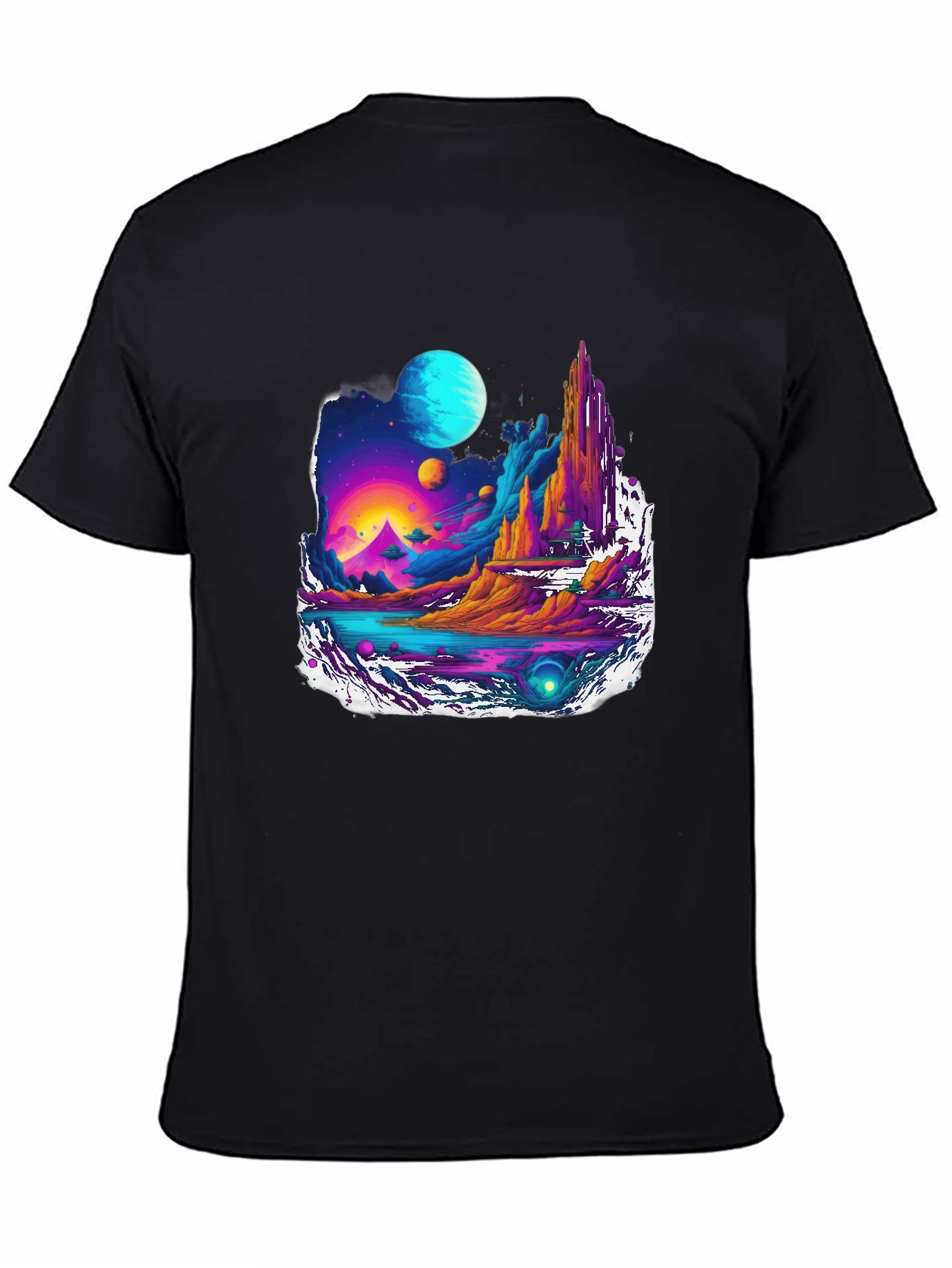 Black Vibrant Sci-Fi Landscape Graphic Tee view 4