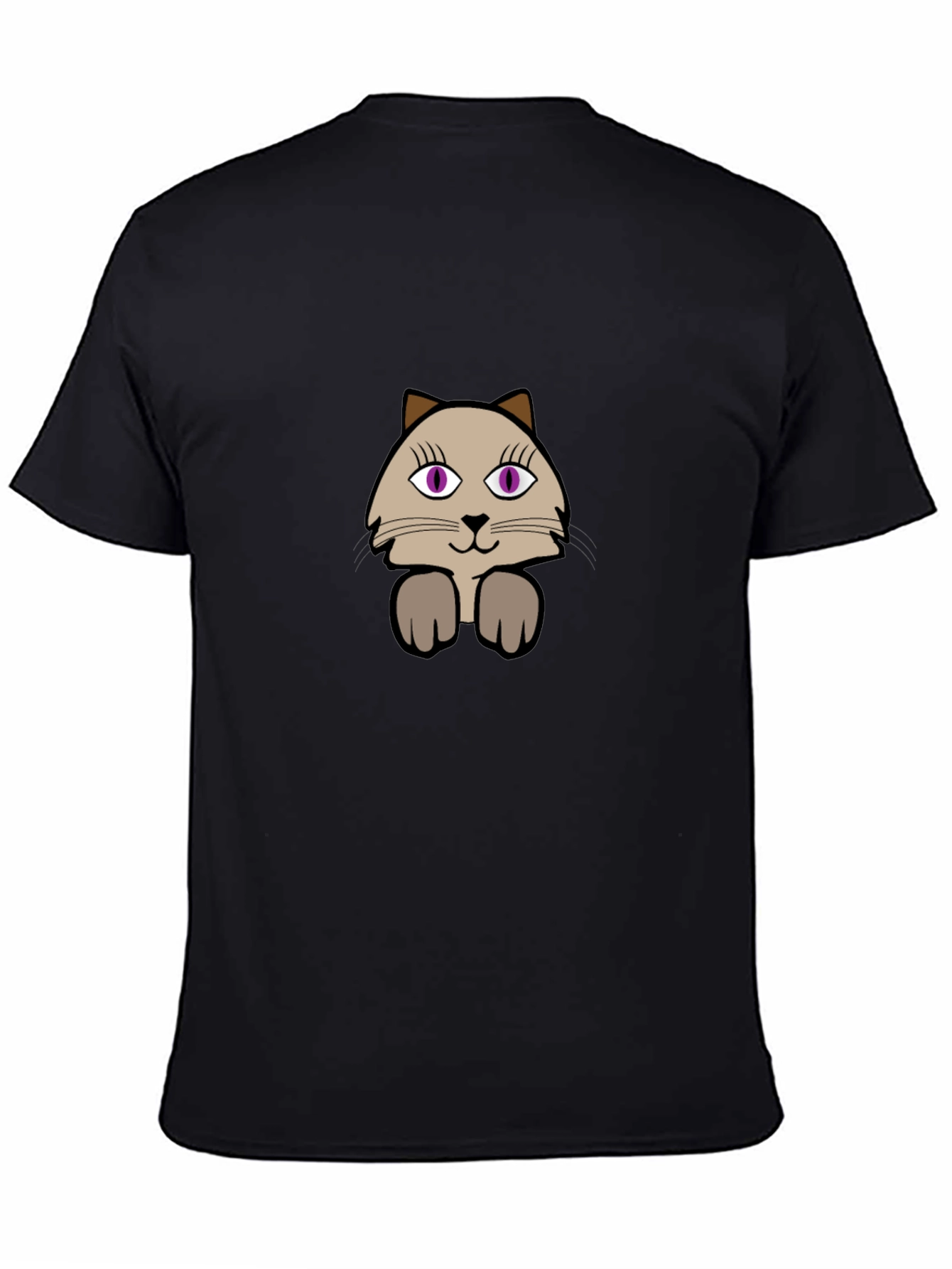 Black Cute Cartoon Cat Graphic Tee - Casual Black T-Shirt view 4
