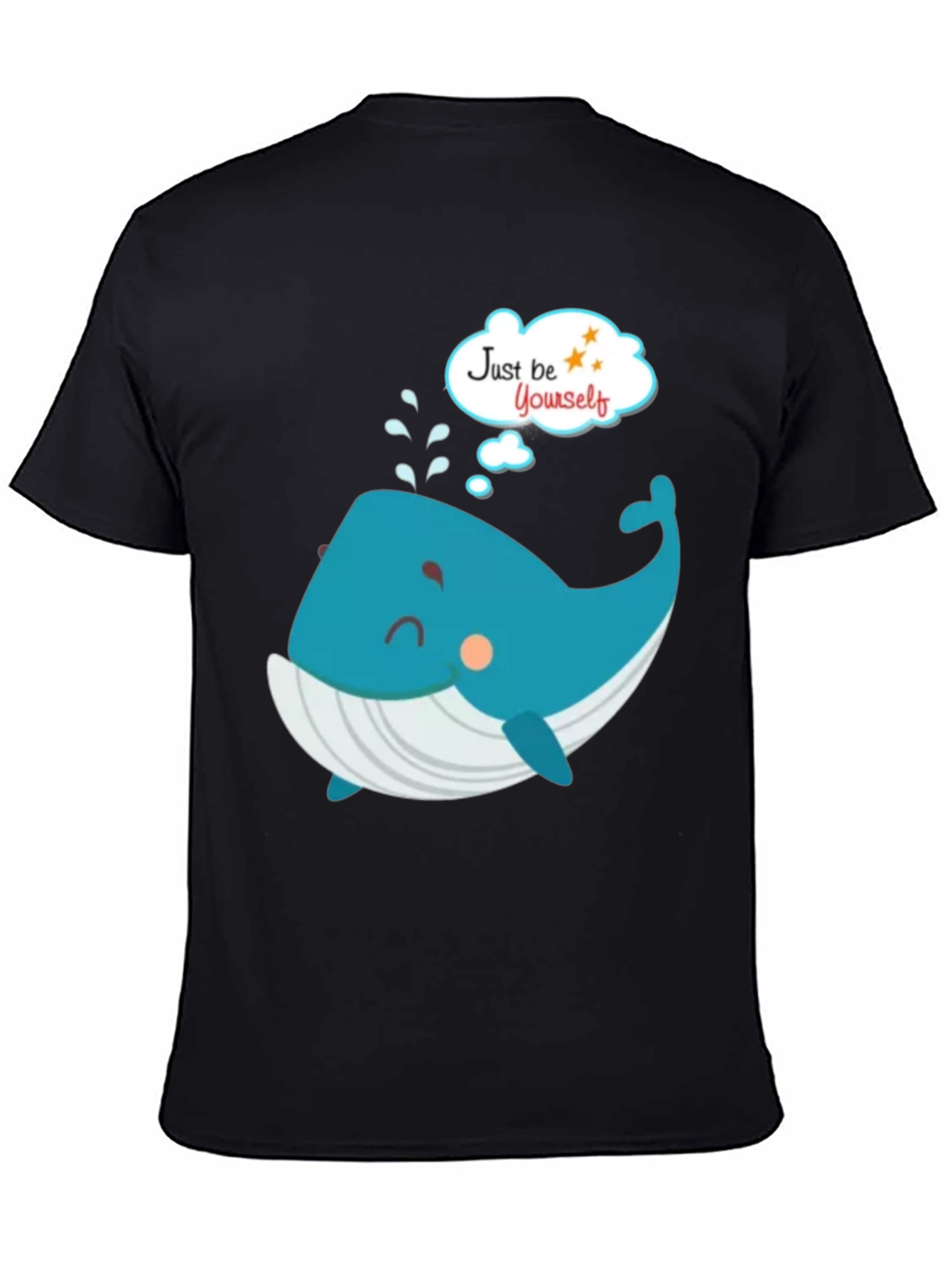 Black Cartoon Whale 'Just Be Yourself' Black Graphic T-Shirt view 4