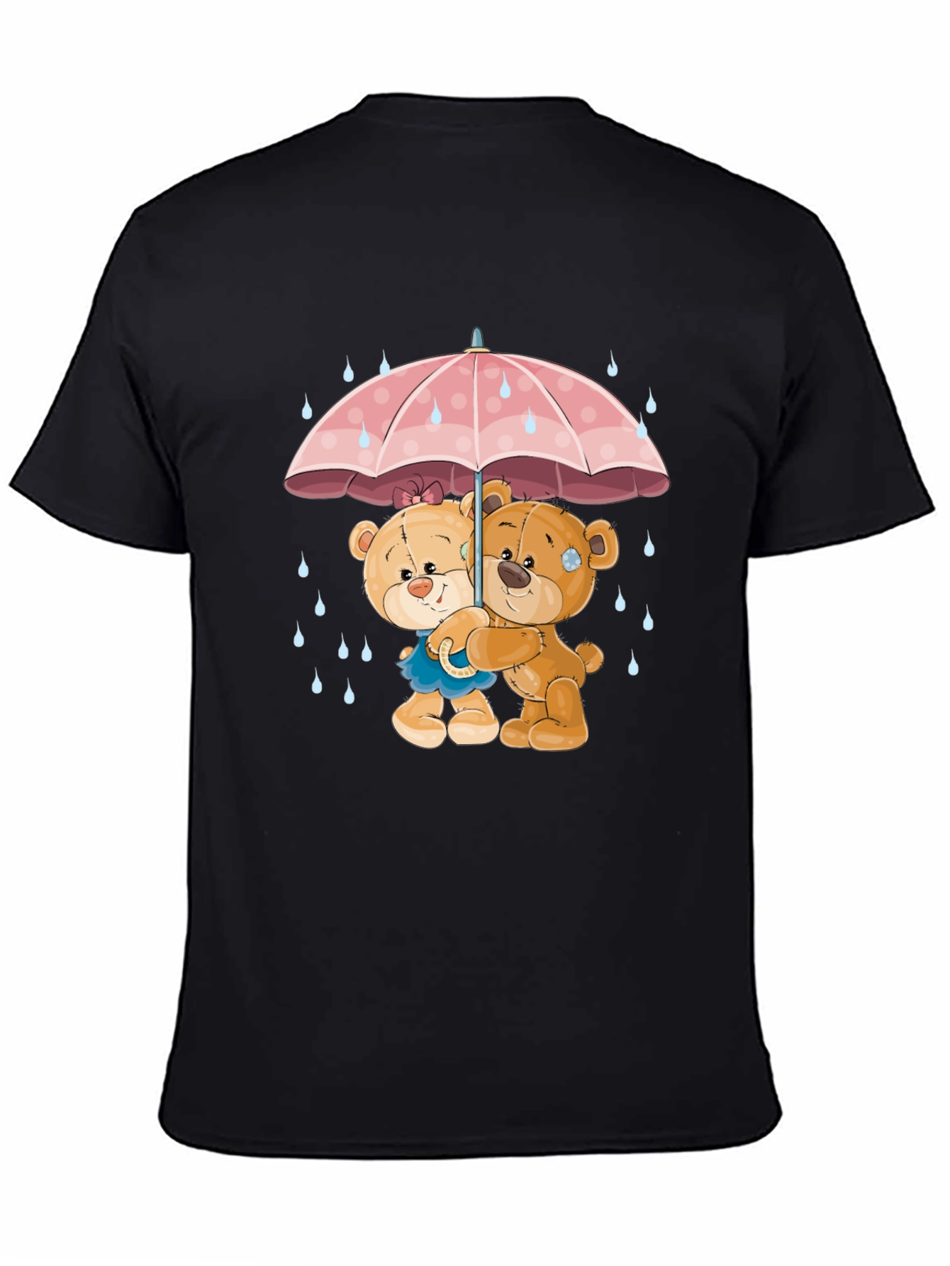 Black Cute Teddy Bears Under Umbrella Graphic T-Shirt view 4