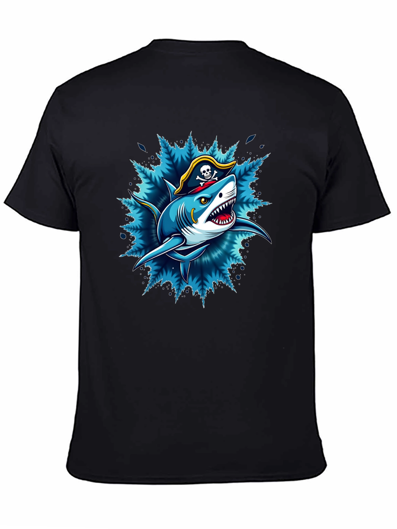 Black Pirate Shark Graphic Tee - Black Cotton T-Shirt view 4