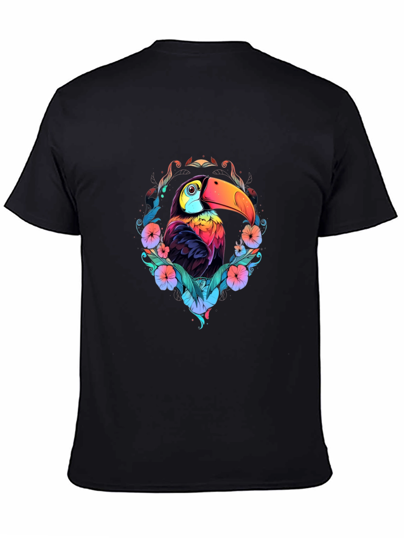 Black Vibrant Toucan Graphic Black T-Shirt view 4