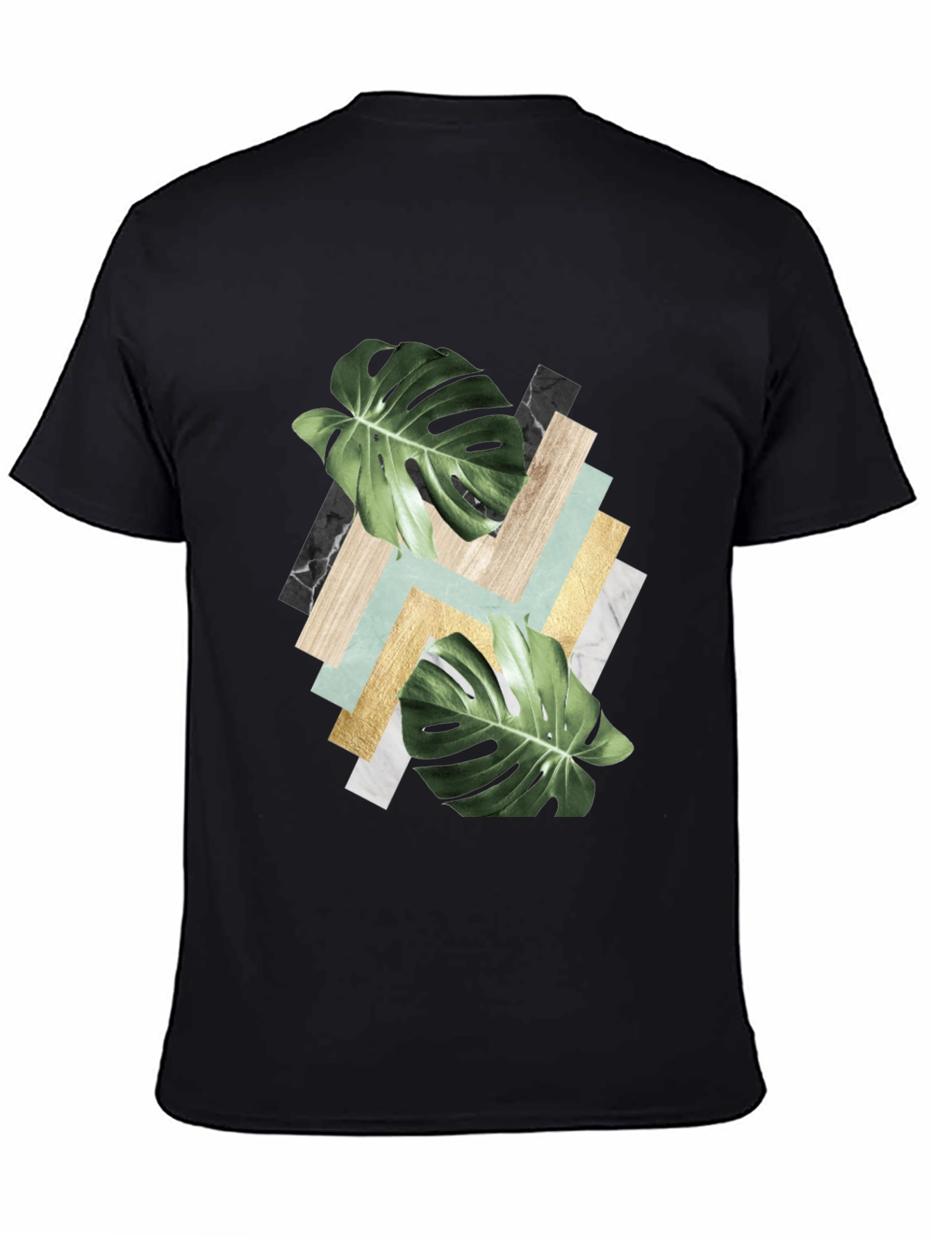 Black Tropical Leaf Geometric Print T-Shirt view 4