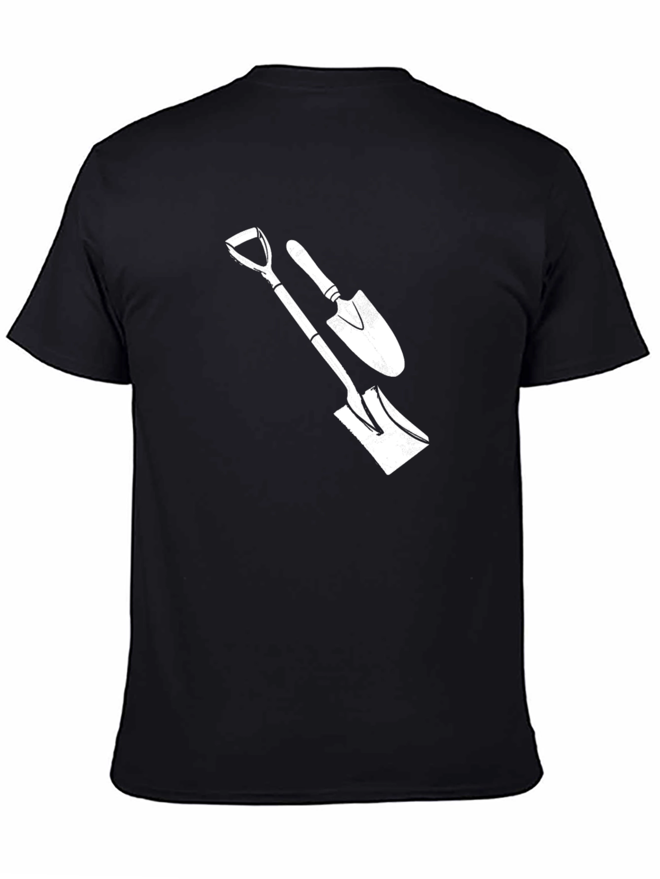 Black Novelty T-Shirt with Gardening Shovel and Trowel Design view 4