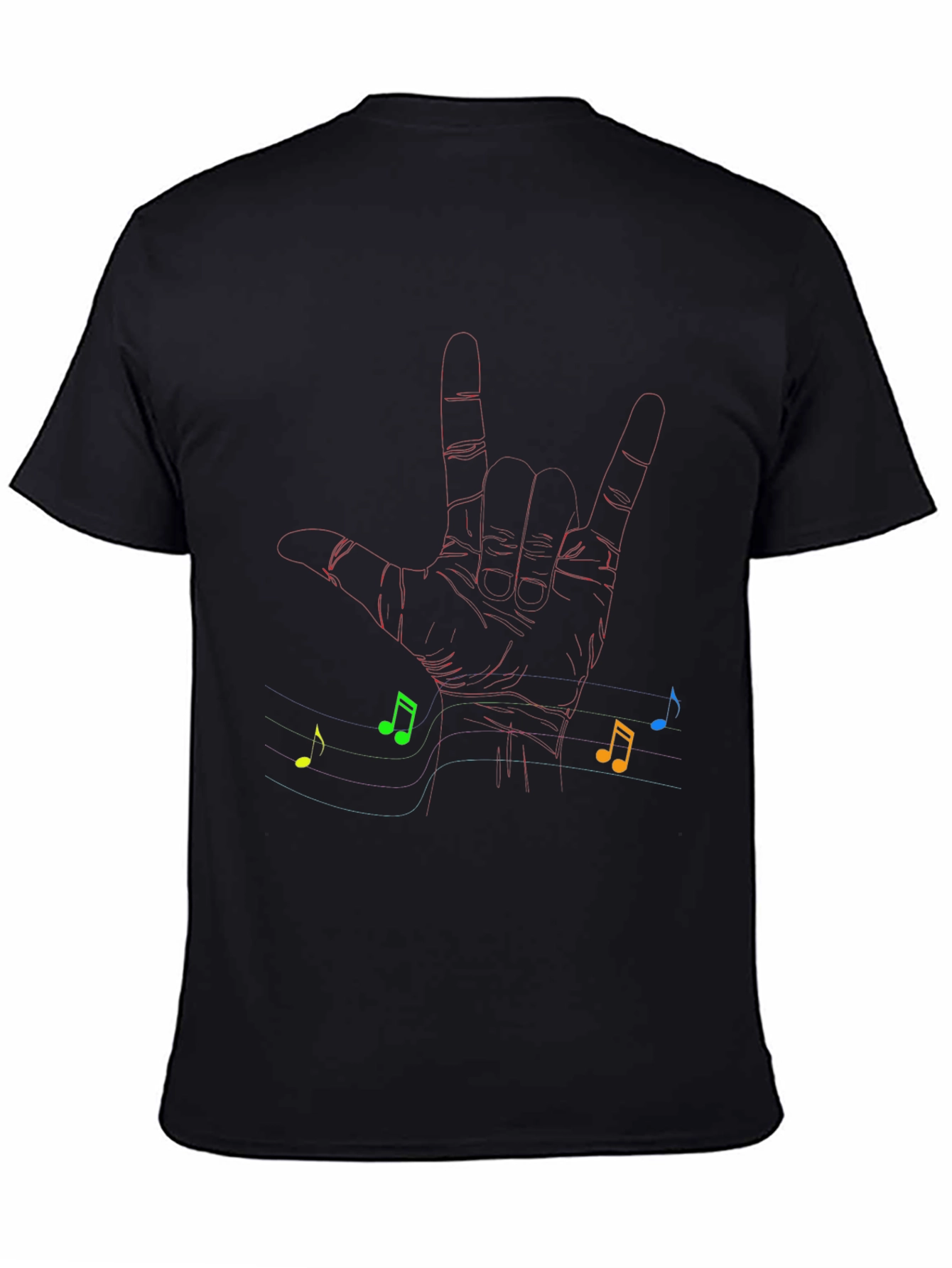 Black Music Hand Sign Graphic Tee - Black Cotton Comfort view 4