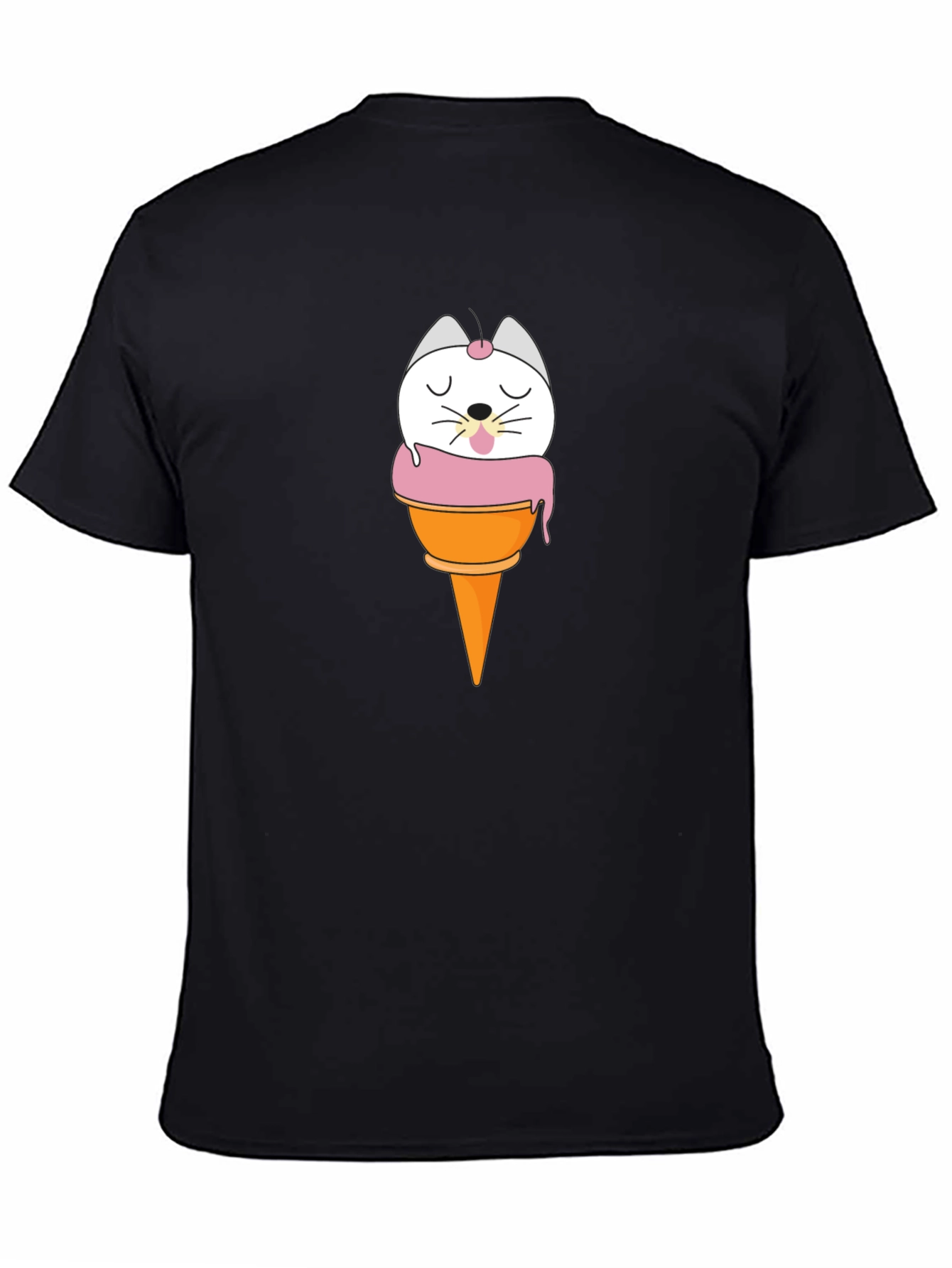 Black Cute Cat Ice Cream T-Shirt - Black view 4