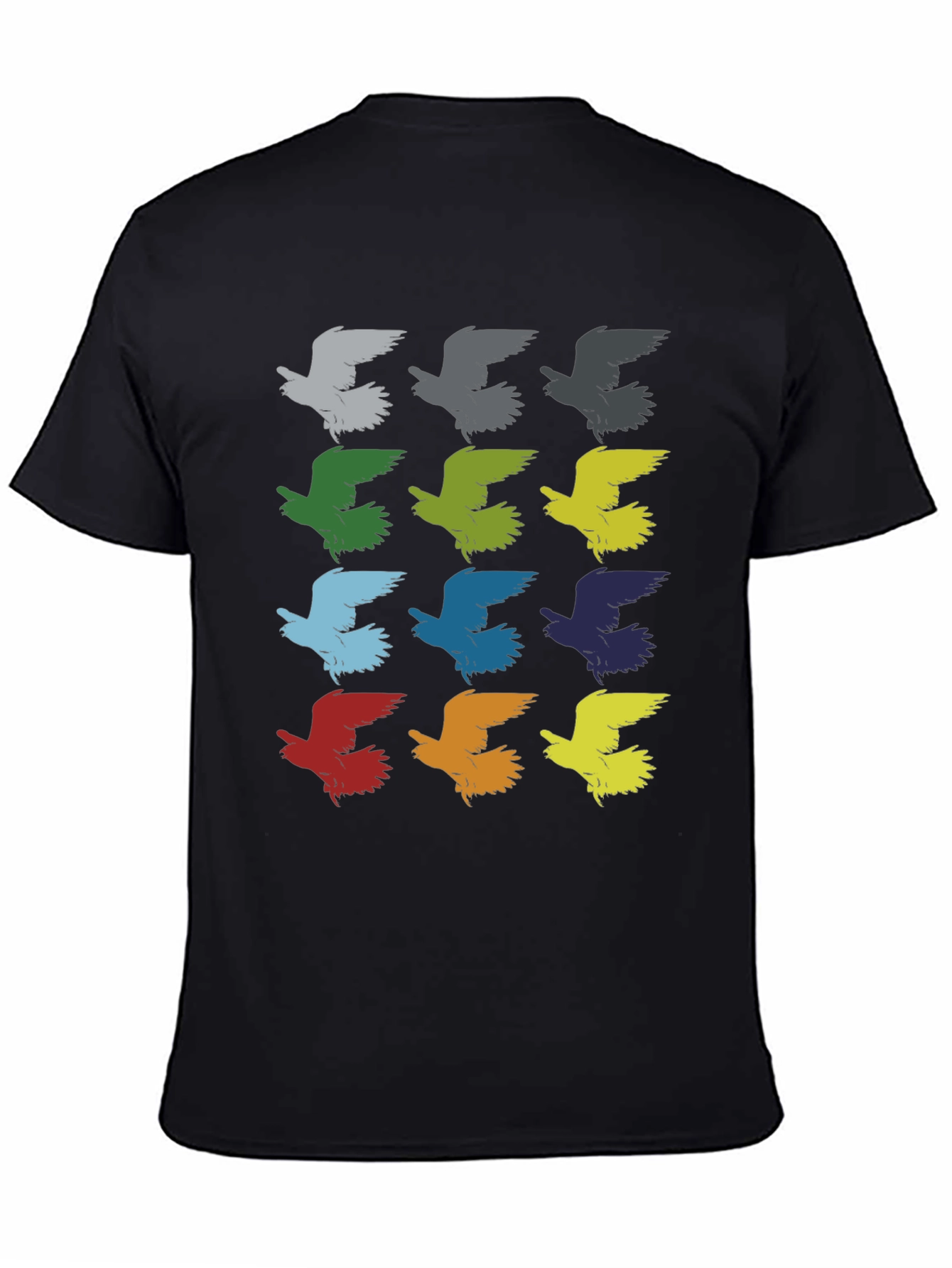 Black Colorful Bird Pattern Graphic T-Shirt view 4