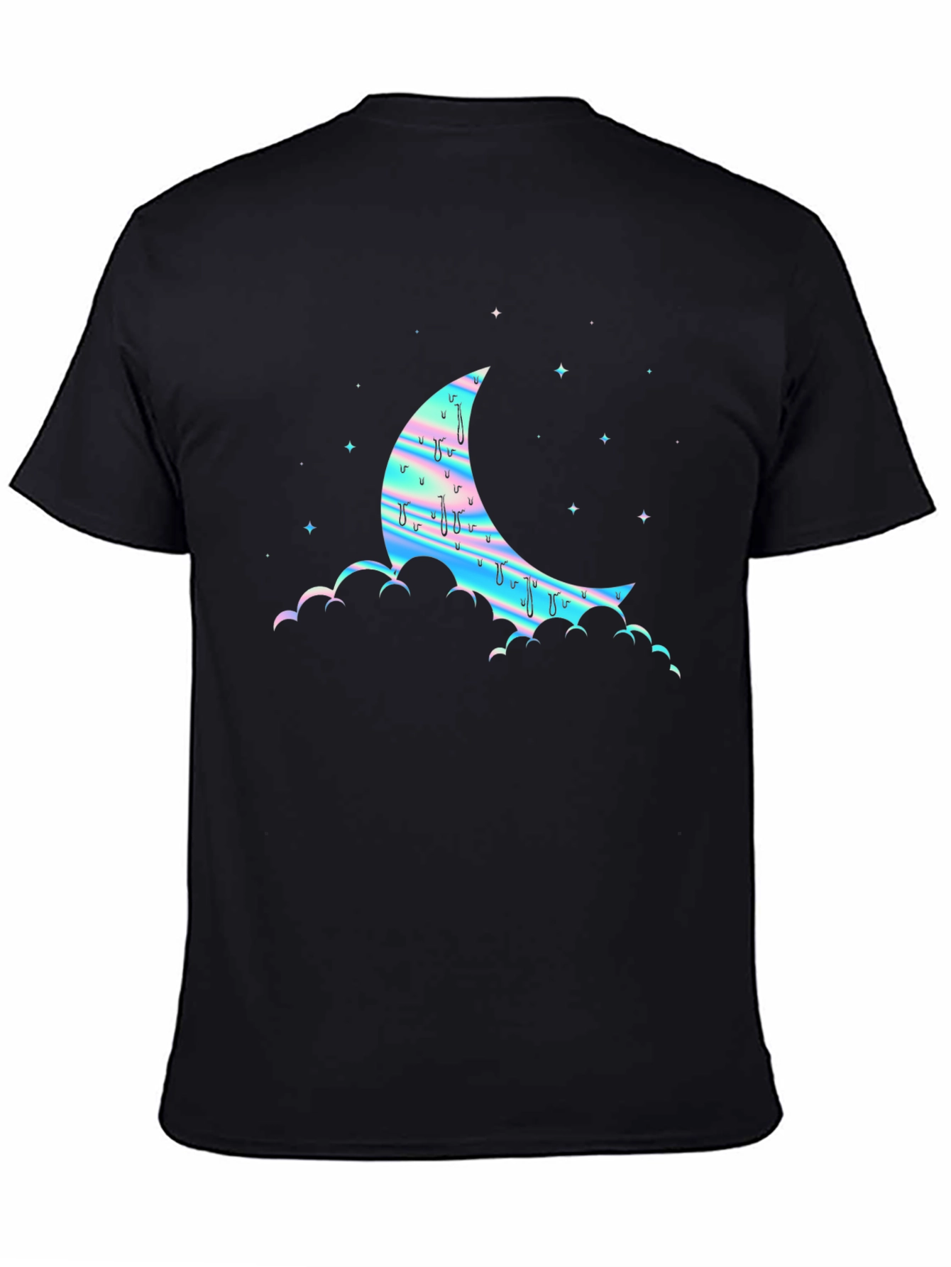 Black Dreamy Moon Graphic Tee - Black Cotton Blend view 4