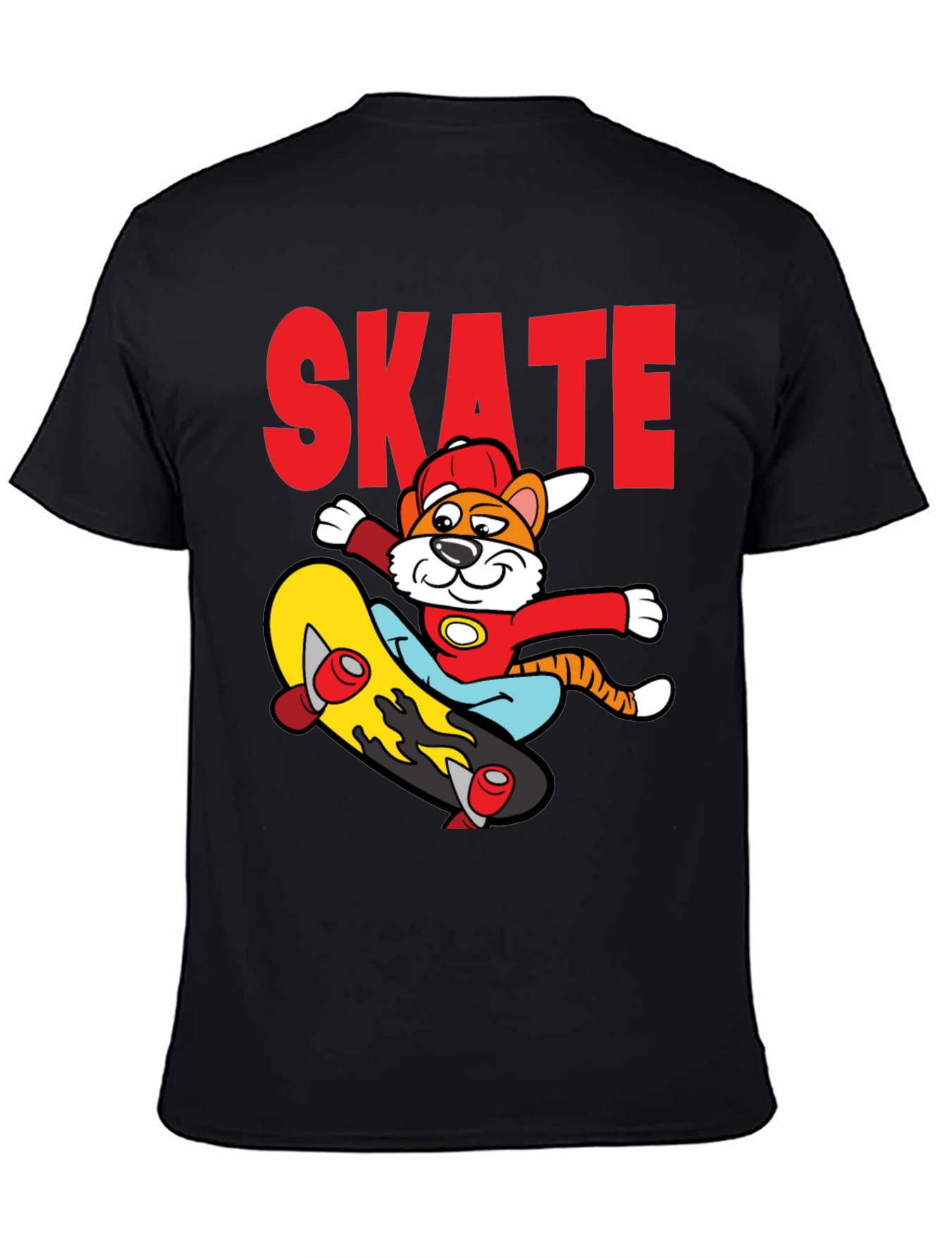 Black Skateboarding Cartoon Tiger Graphic Tee view 4