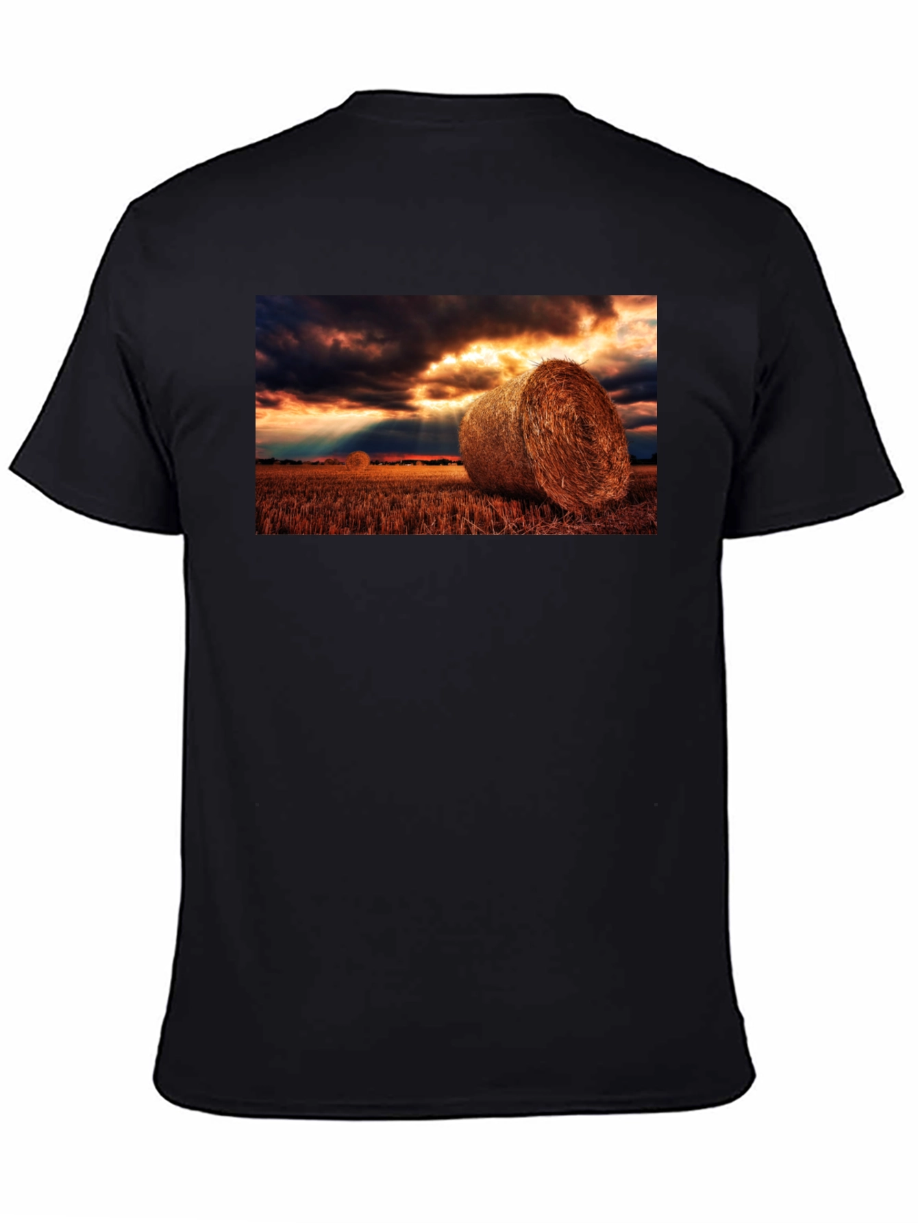 Black Harvest Hay Bales Graphic Tee - Unisex Black T-Shirt view 4