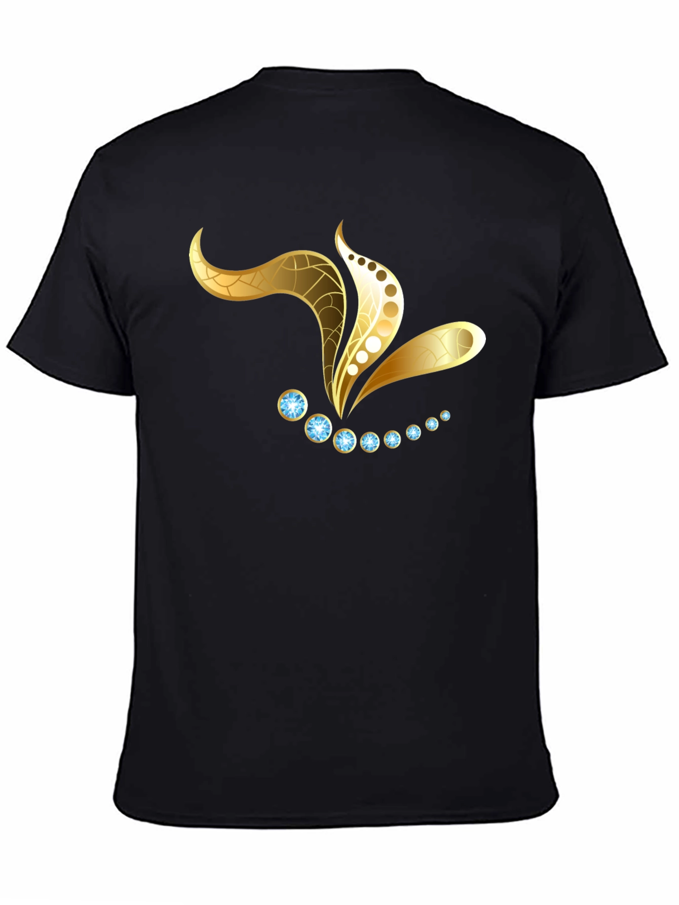 Black T-Shirt with Gold Jewel Design - 4