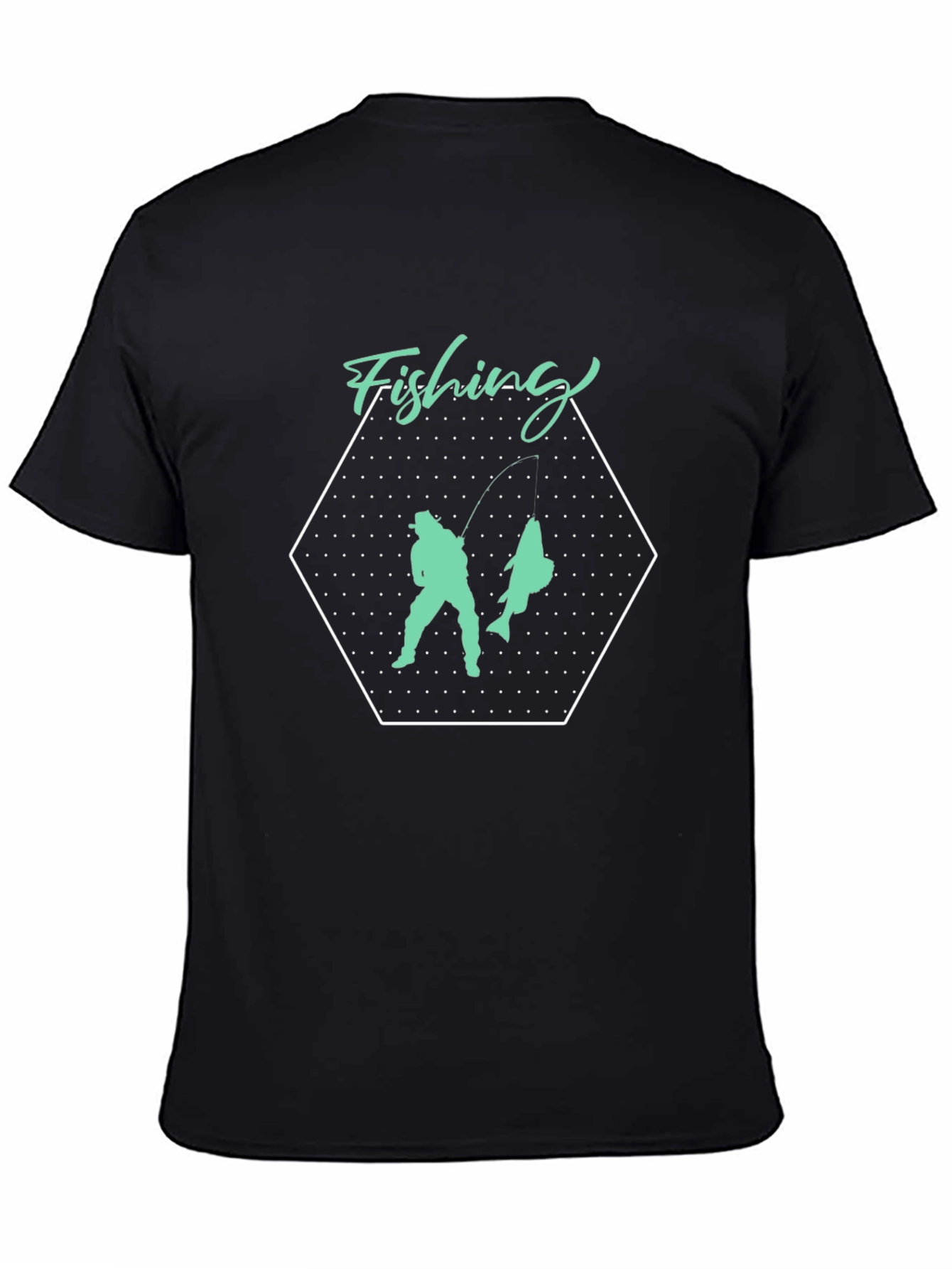 Black Fishing T-Shirt, Graphic Tee, Black Crew Neck Shirt view 4
