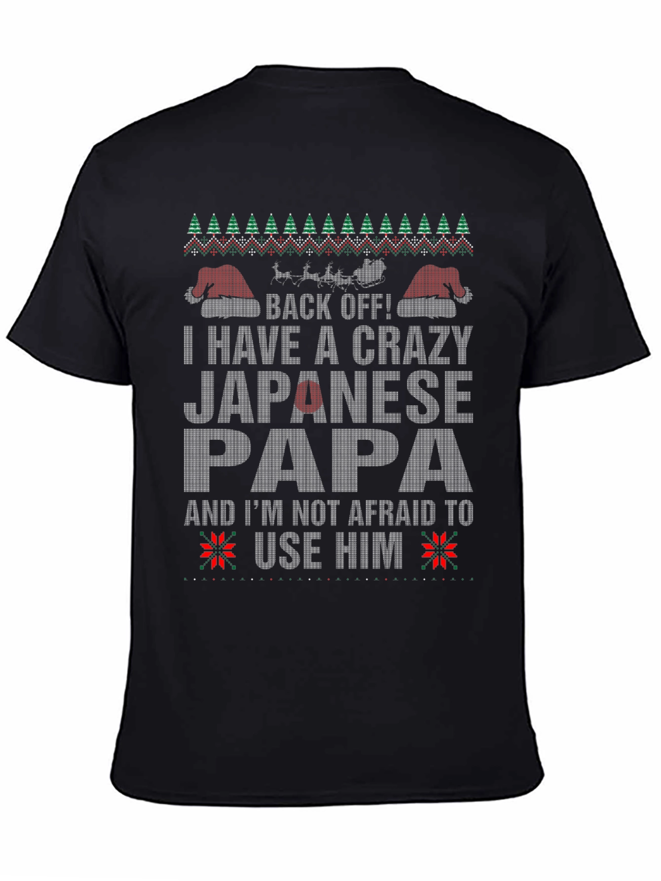 Black Crazy Japanese Papa Christmas T-Shirt - Funny Holiday Tee view 4