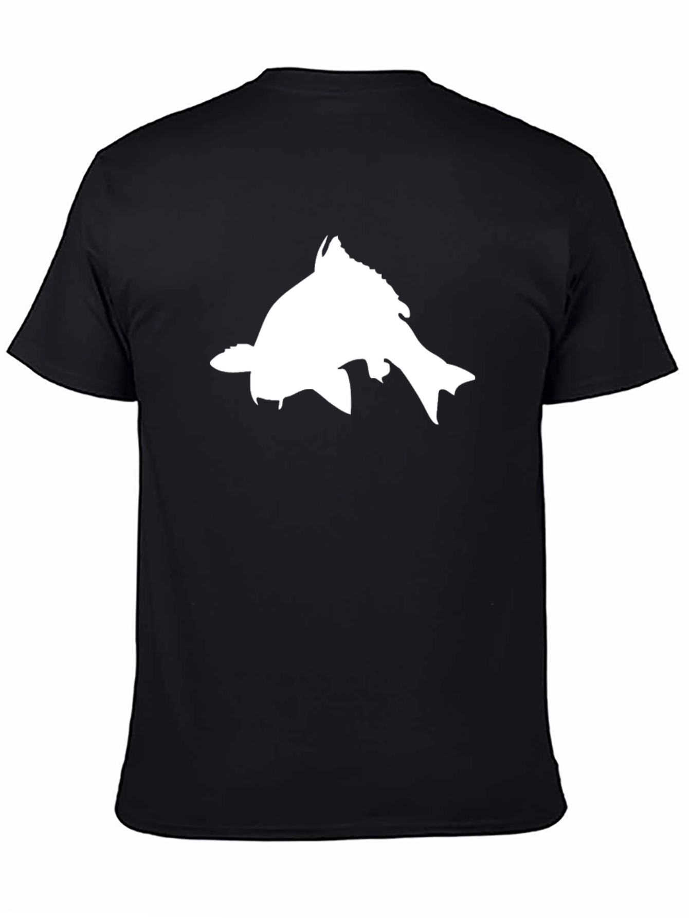 Black Men's Black T-Shirt with White Fish Graphic view 4