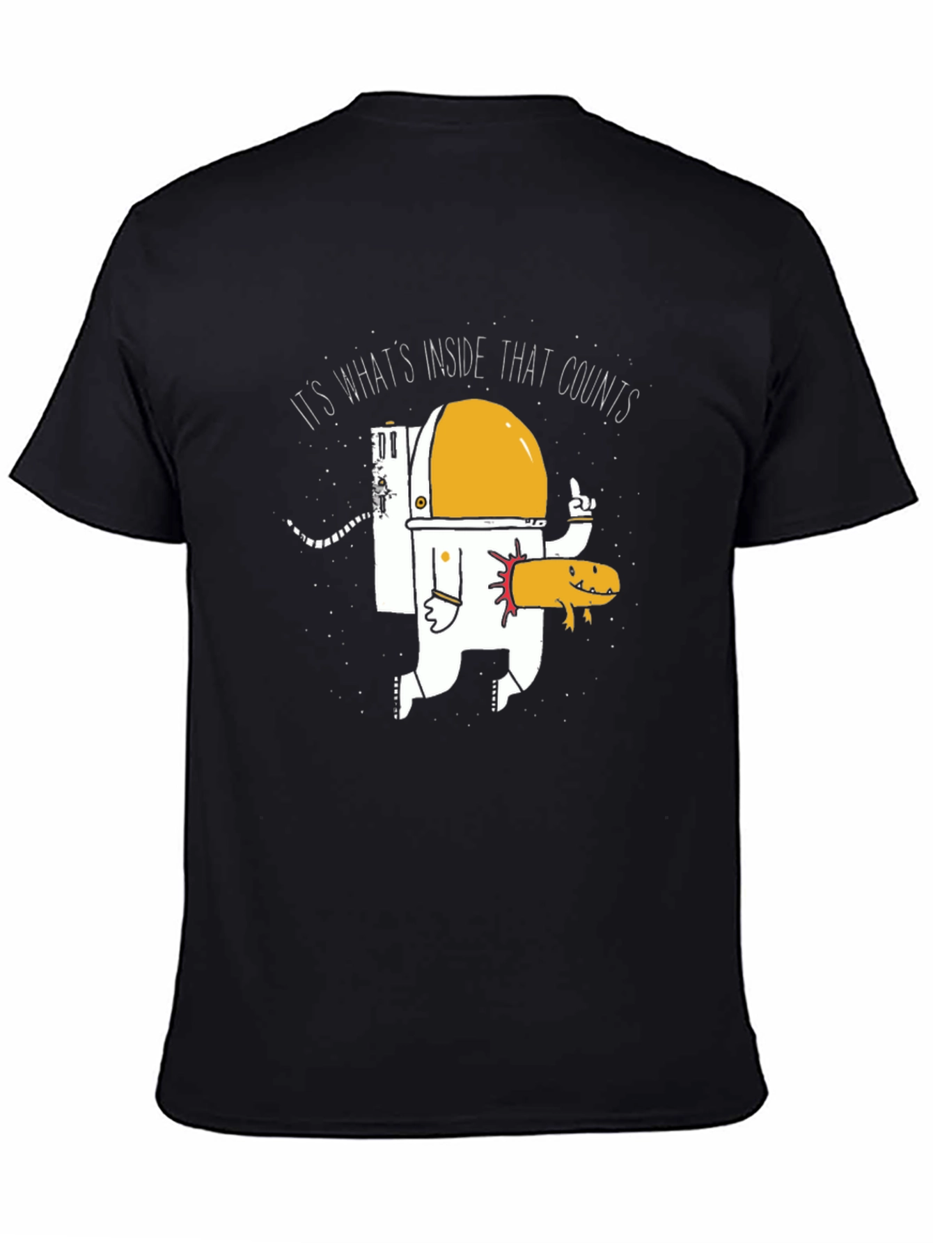 Black Funny Astronaut and Axolotl Graphic T-Shirt - Black view 4