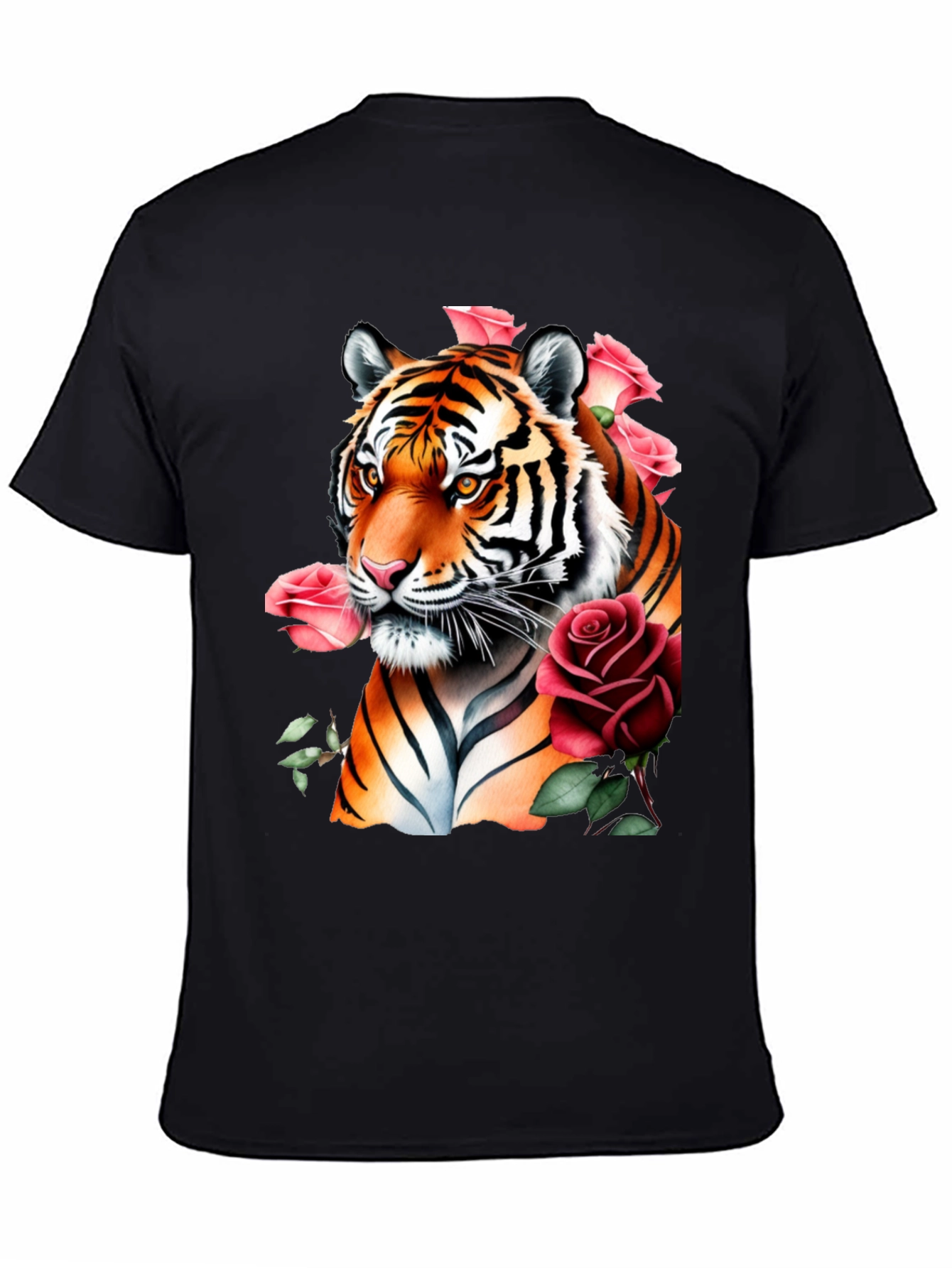 Black Tiger & Roses Graphic Print Black T-Shirt view 4