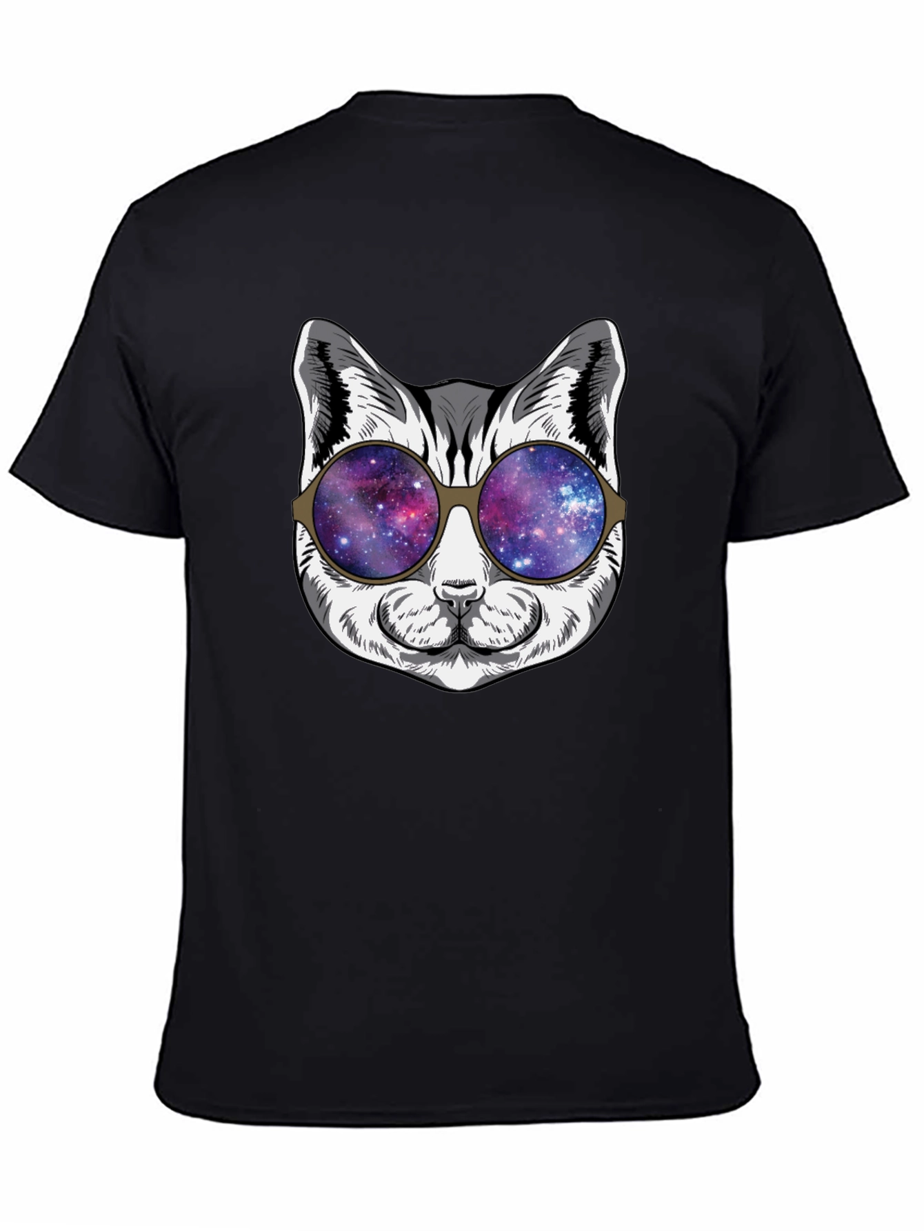 Black Cool Cat Galaxy Sunglasses Black T-Shirt view 4