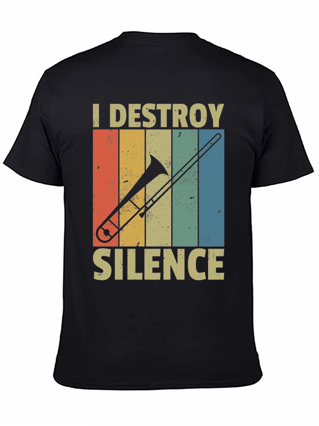 Black I Destroy Silence Trombone Player T-Shirt view 4
