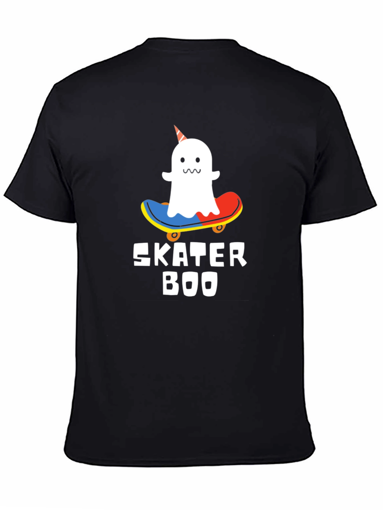 Black Skater Boo T-Shirt - Ghost on Skateboard view 4