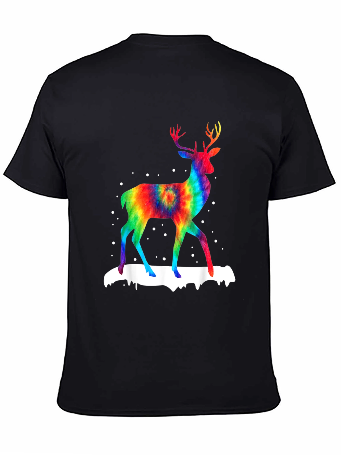 Black Rainbow Tie-Dye Deer Graphic T-Shirt view 4