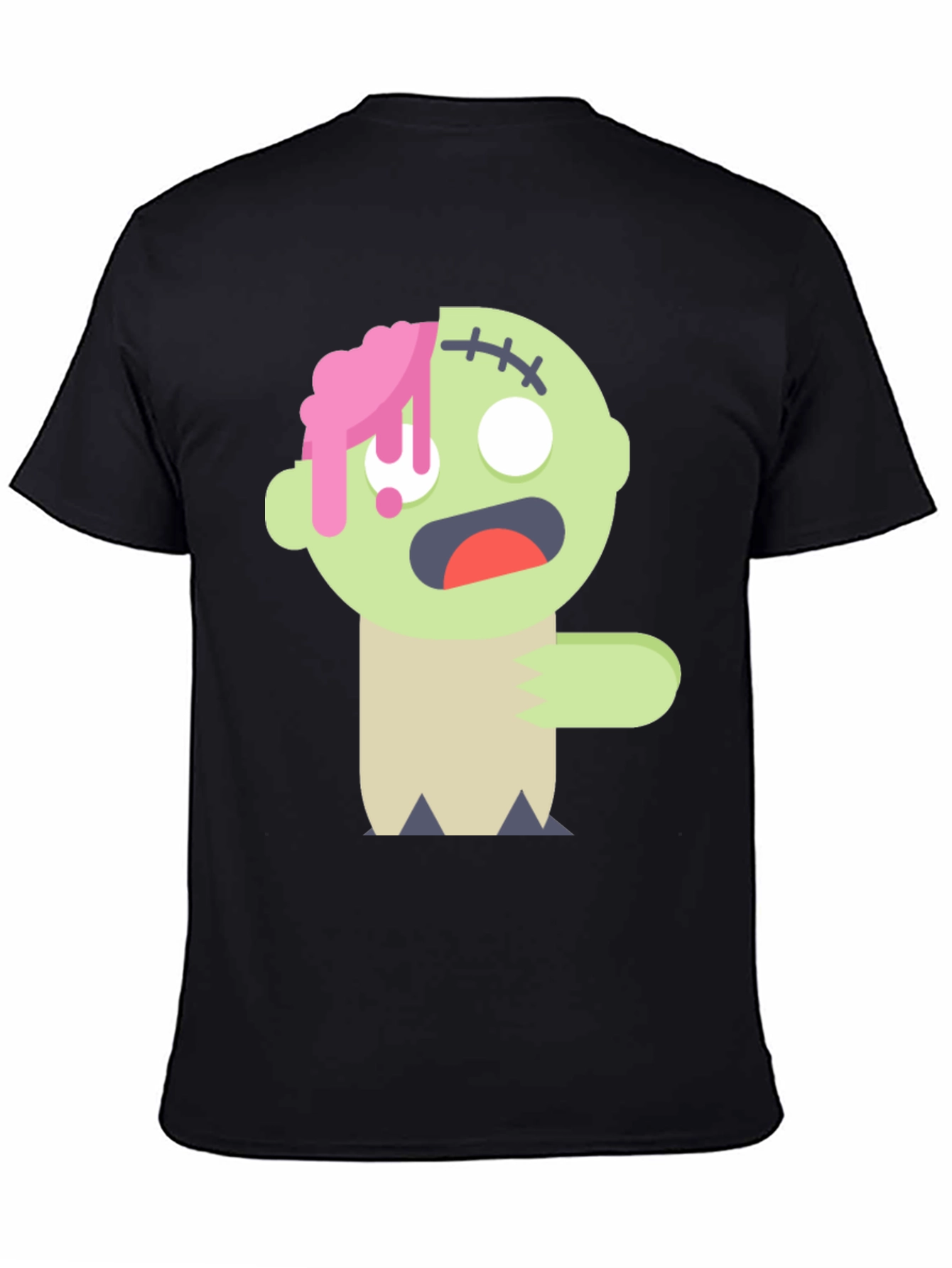 Black Zombie Cartoon Graphic T-Shirt view 4