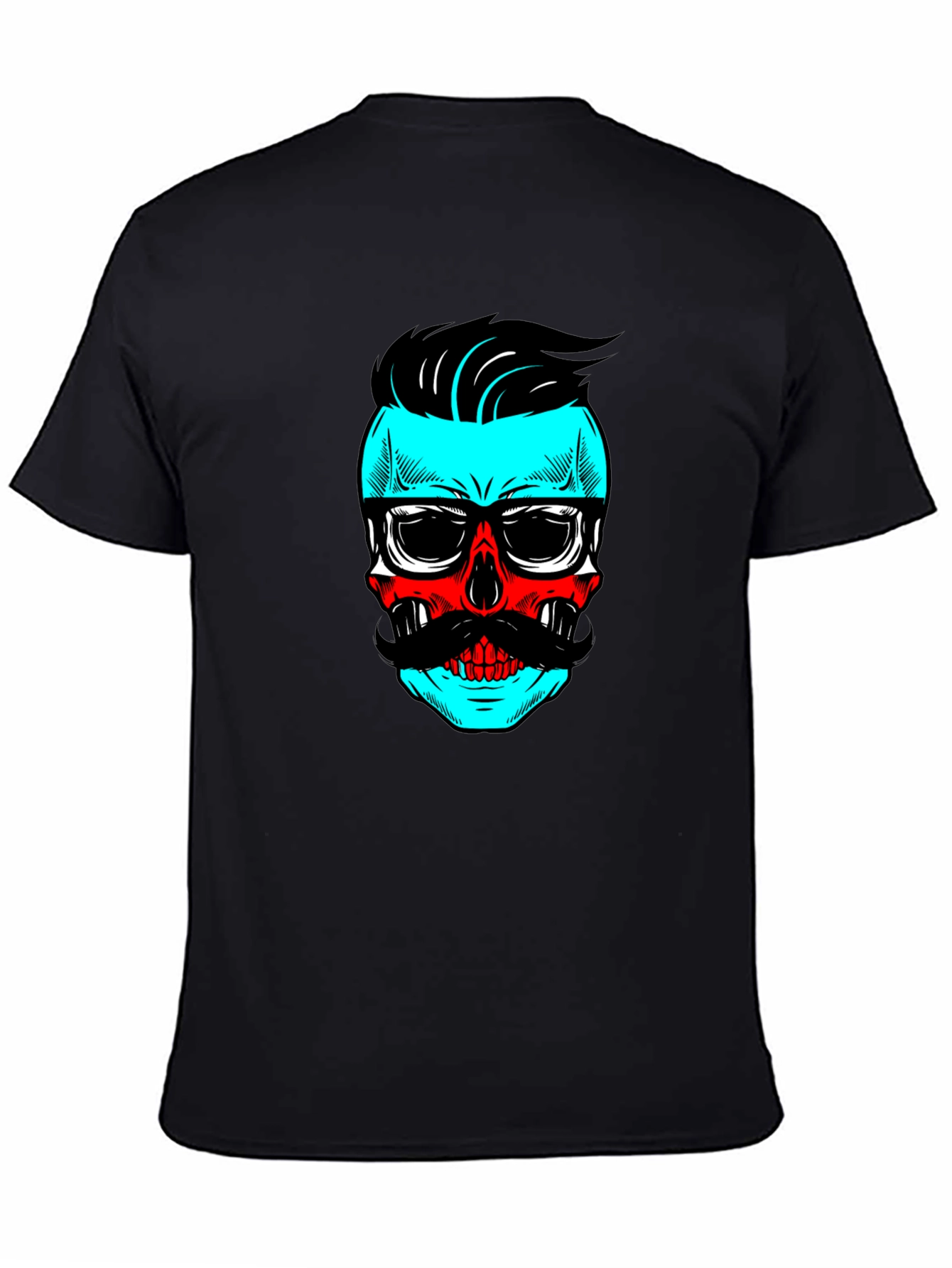 Black Hipster Skull Graphic Tee - Cool Black T-Shirt view 4