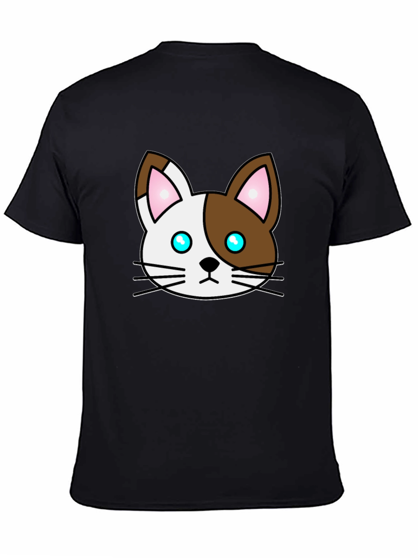 Cartoon Cat Face Graphic T-Shirt - Unisex Black Tee - 4