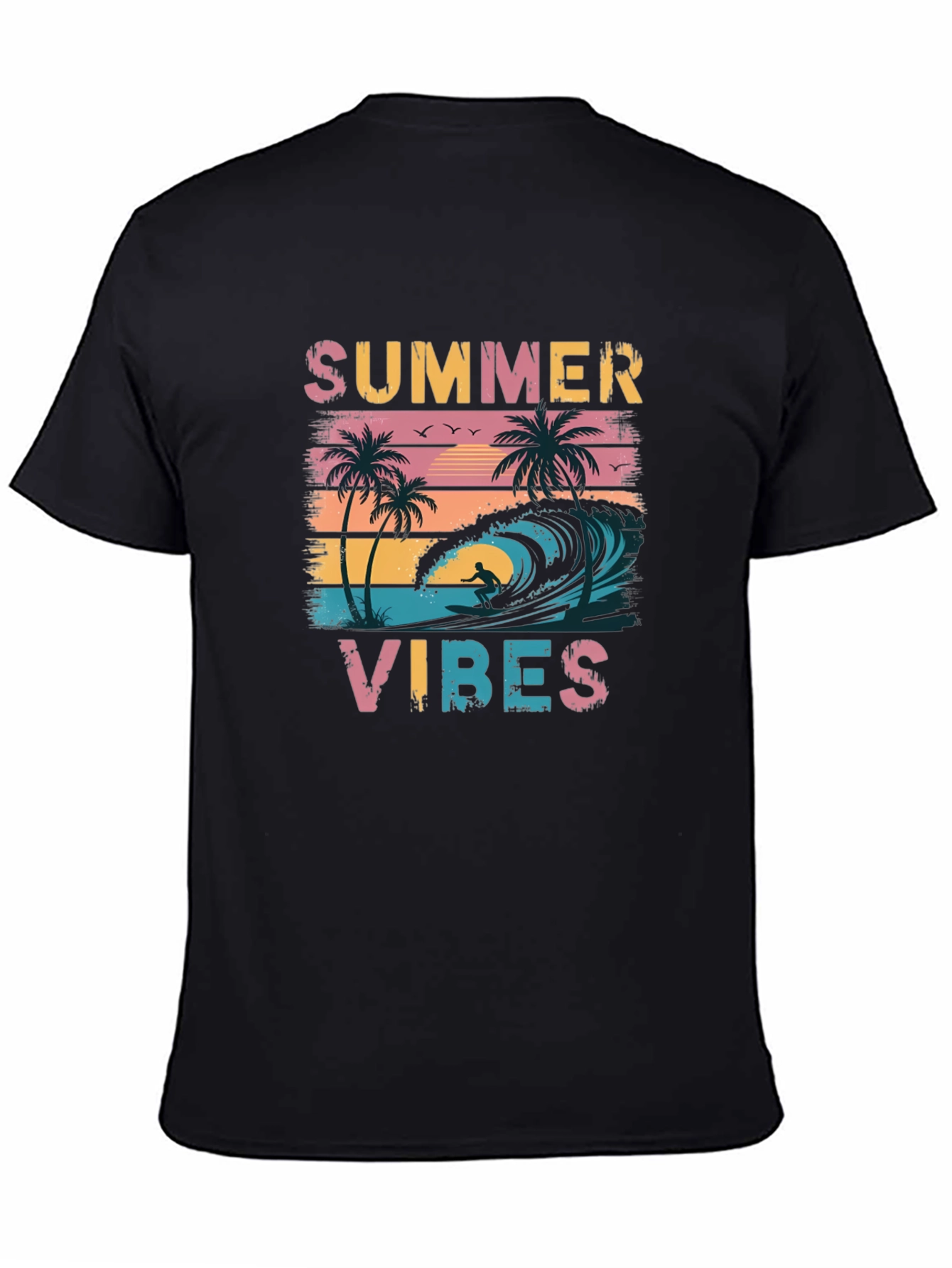 Black Summer Vibes Graphic Tee - Black Casual T-Shirt view 4