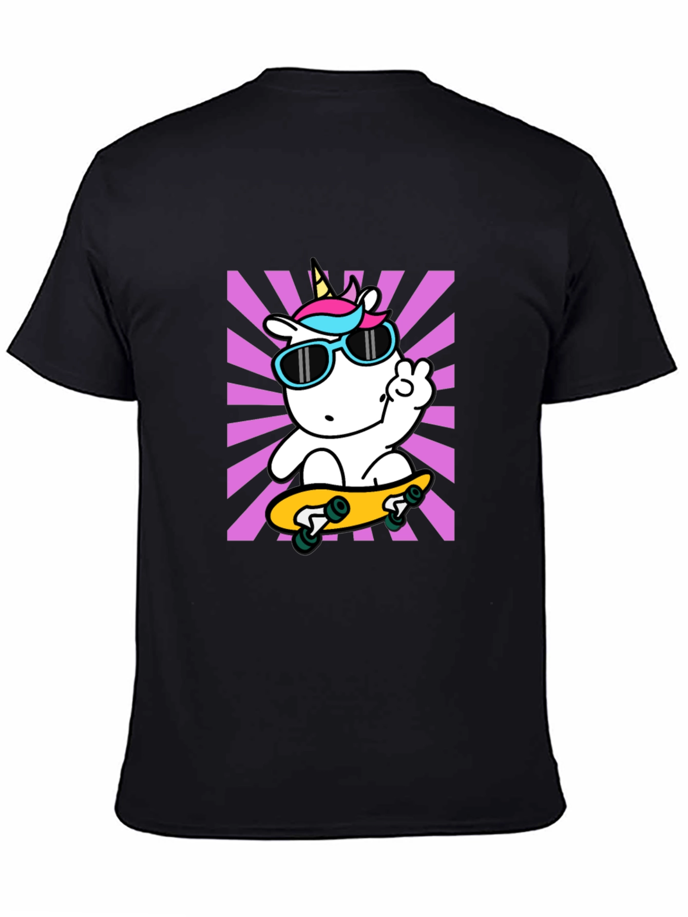 Black Cool Unicorn Skateboard T-Shirt view 4