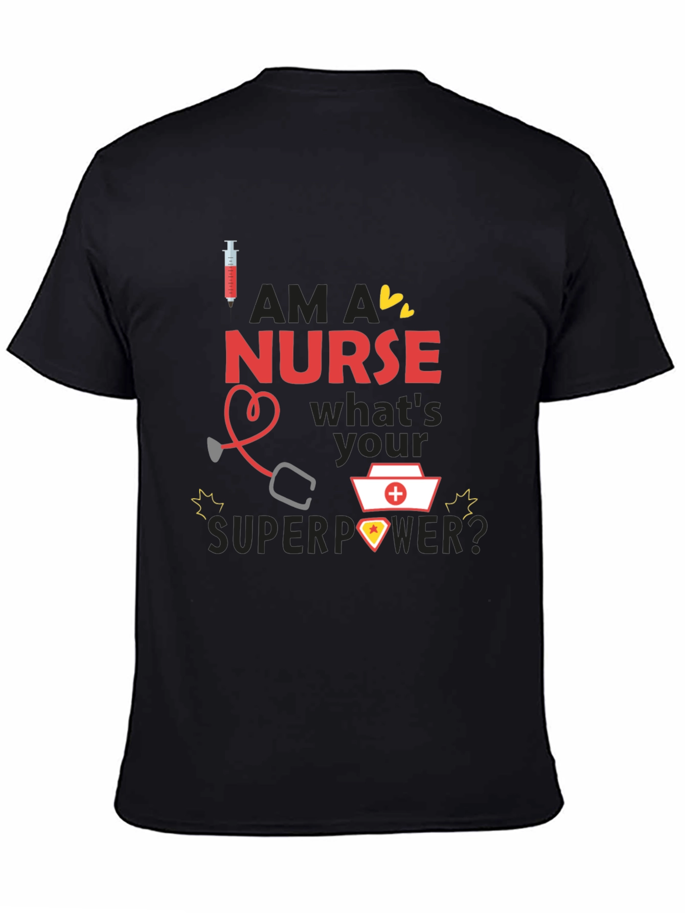 Black Nurse Superpower T-Shirt - Black, Novelty Graphic Tee view 4