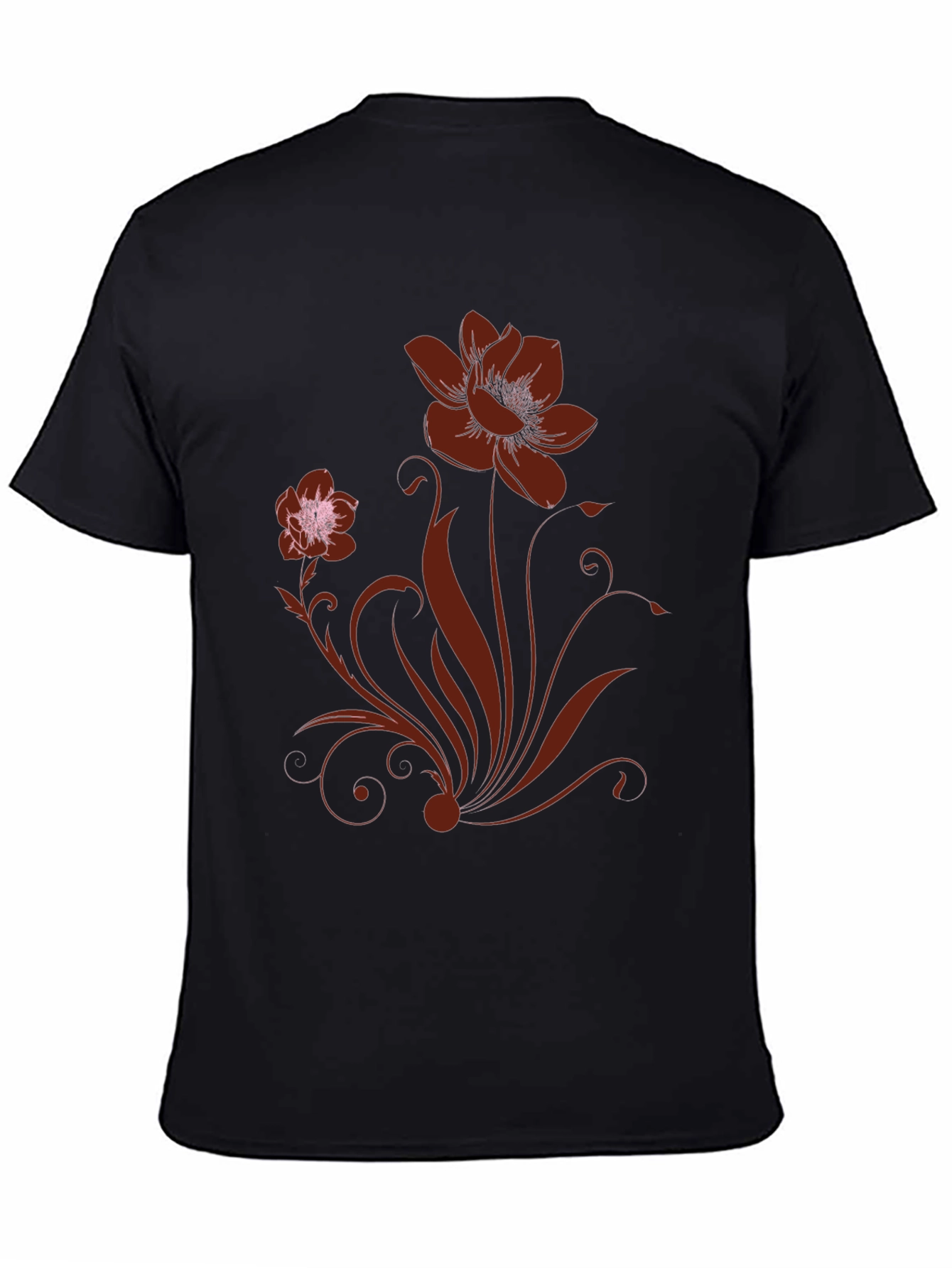 Black Floral Print Black Crew Neck T-Shirt view 4