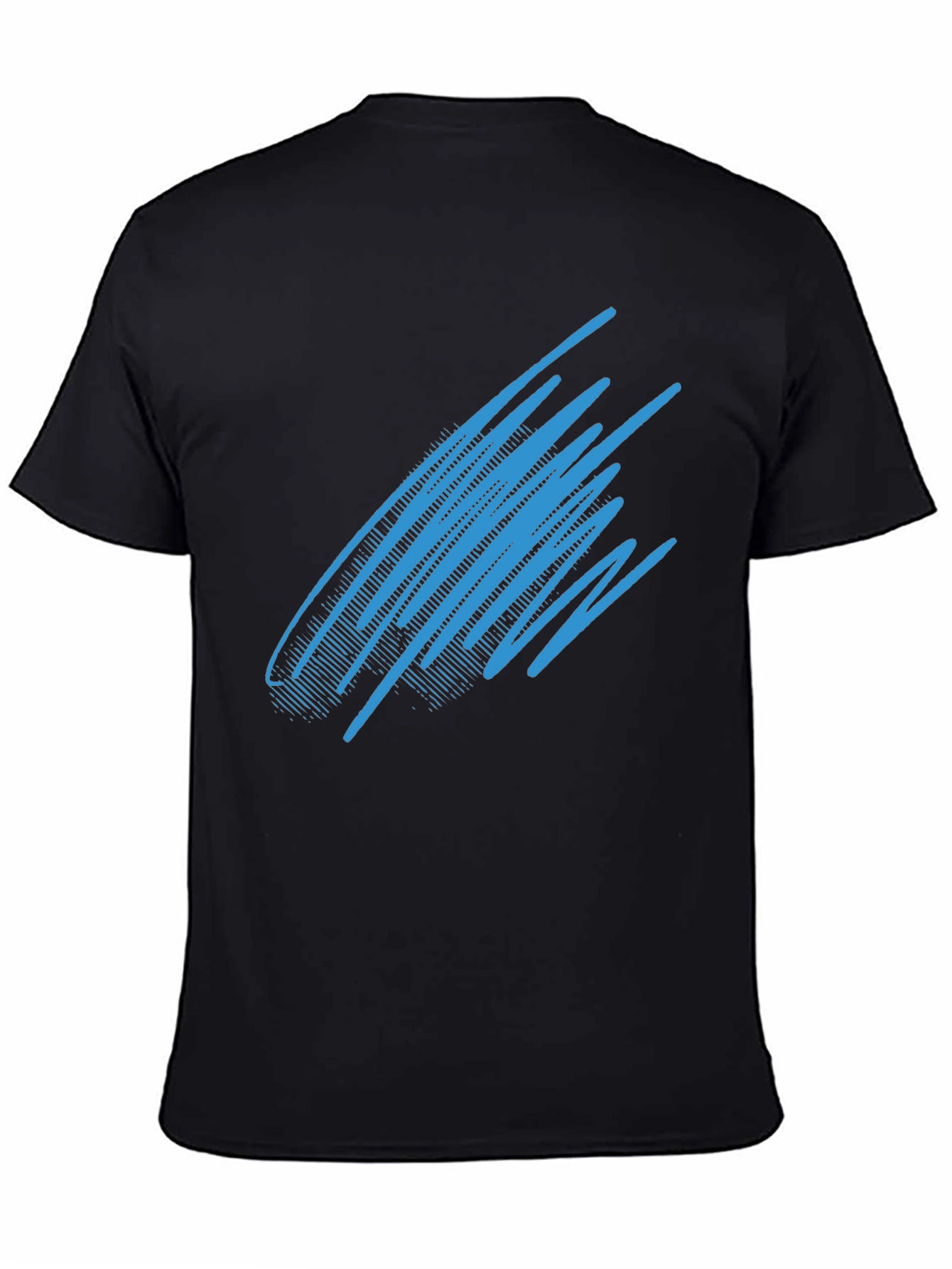 Black Abstract Blue Line Graphic Black T-Shirt view 4