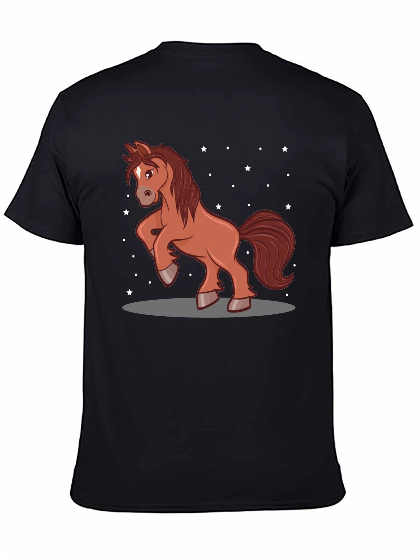 Black Cartoon Horse Graphic Tee - Black Cotton Blend view 4
