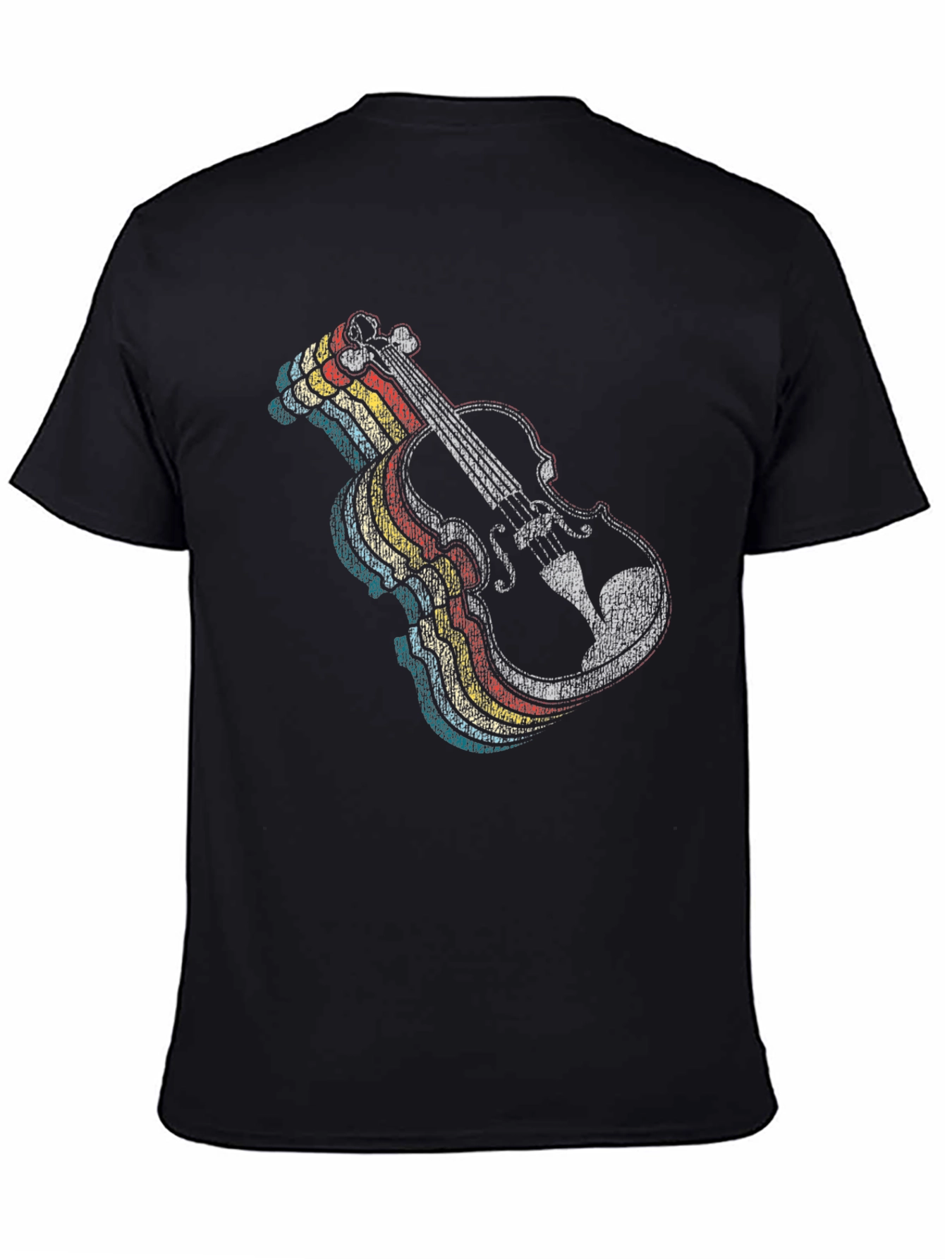 Black Retro Violin Graphic Tee - Music Lover's Black T-Shirt view 4