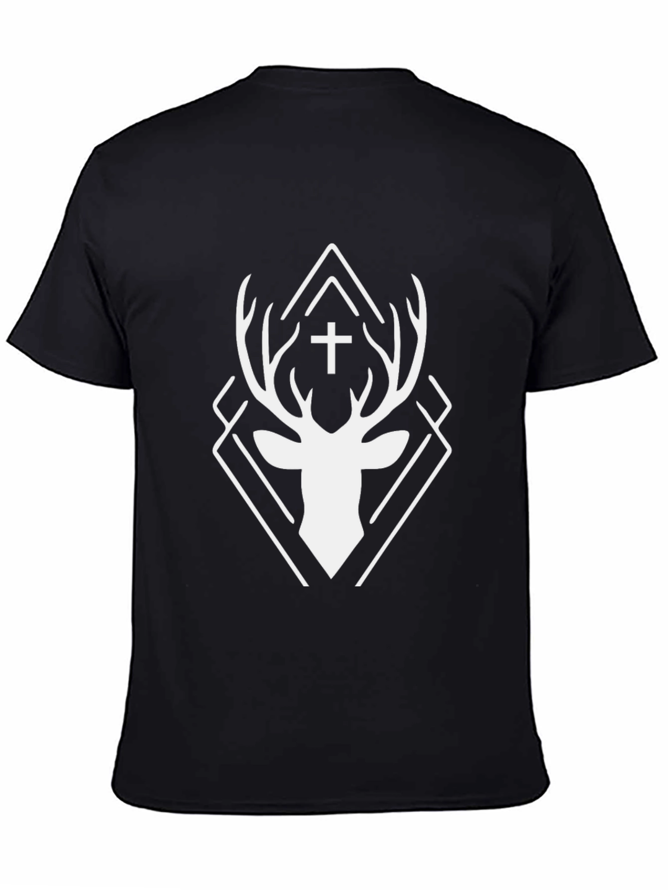 Black Geometric Deer Cross Graphic Black T-Shirt view 4
