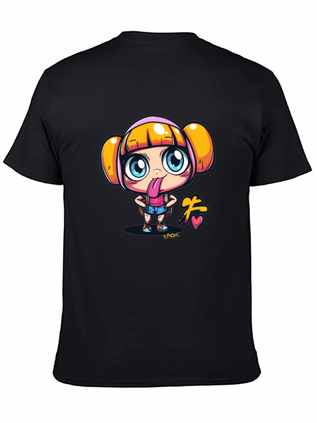Black Fun Cartoon Girl Black T-Shirt view 4