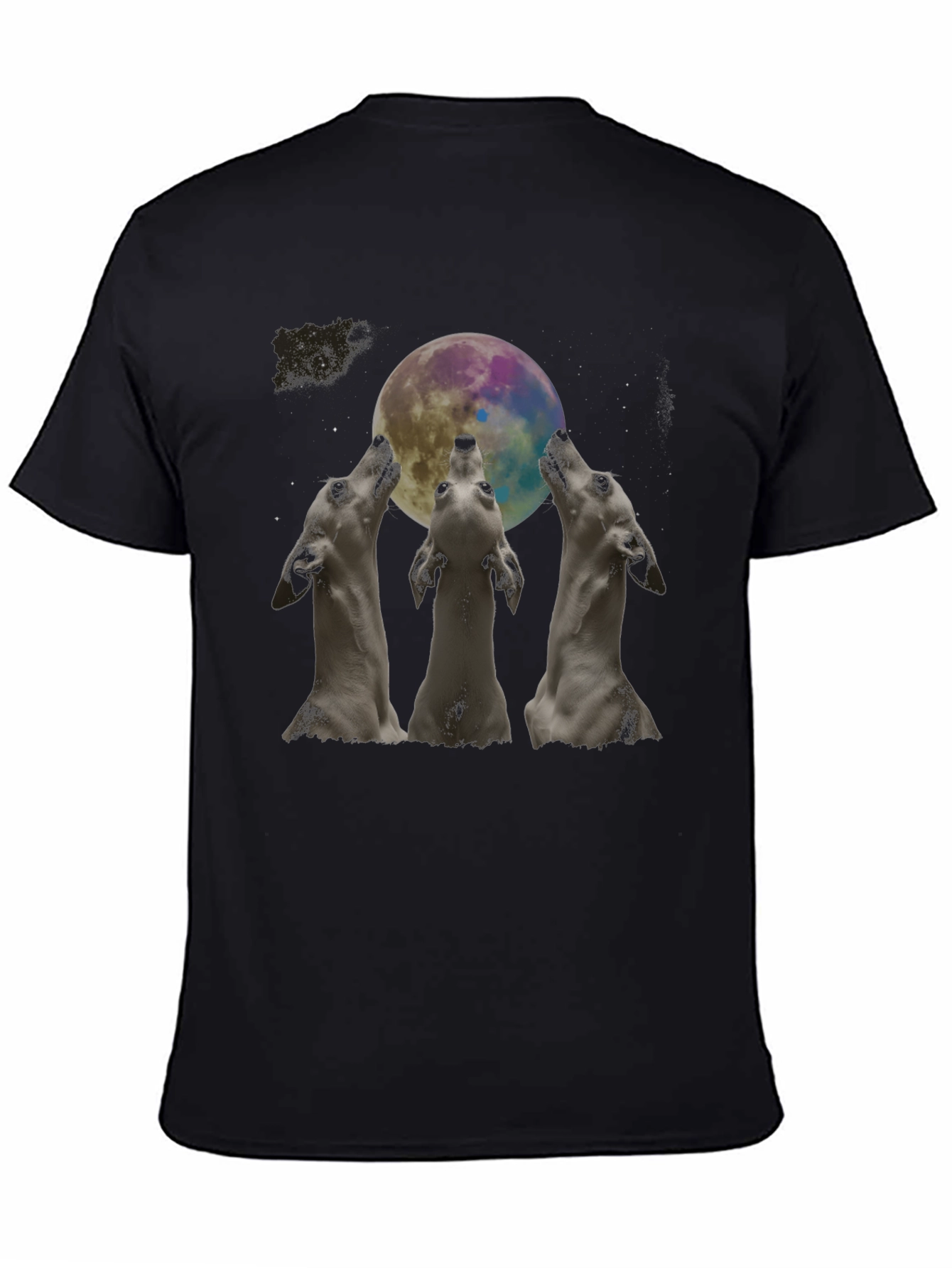 Wolf Howling at Moon Graphic Black T-Shirt - 4