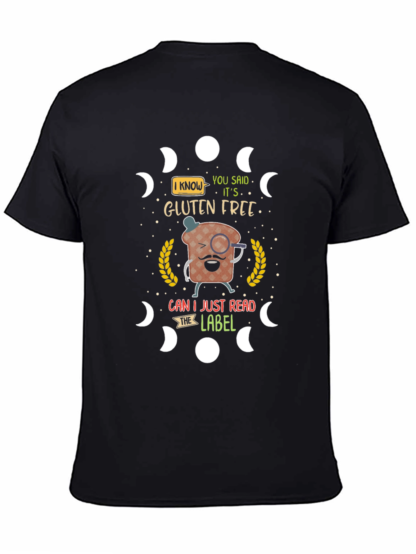 Black Gluten-Free Humor T-Shirt, Funny Foodie Tee view 4