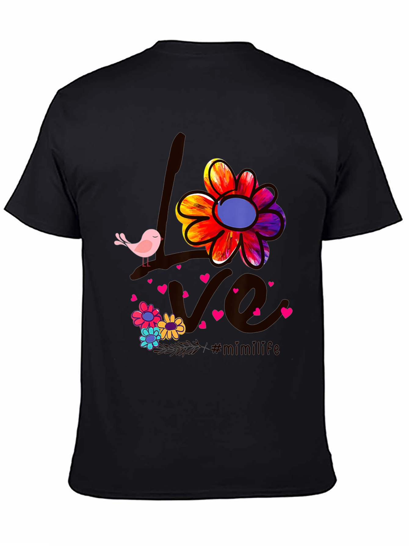 Black Love Bird Floral Graphic Tee view 4